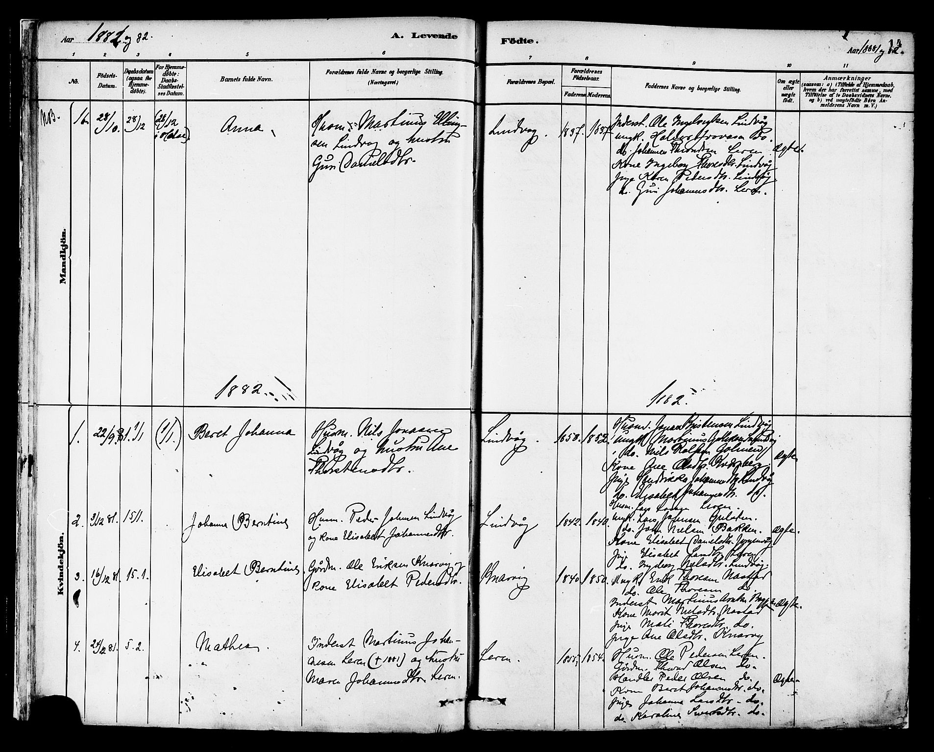 Ministerialprotokoller, klokkerbøker og fødselsregistre - Møre og Romsdal, AV/SAT-A-1454/577/L0896: Parish register (official) no. 577A03, 1880-1898, p. 14