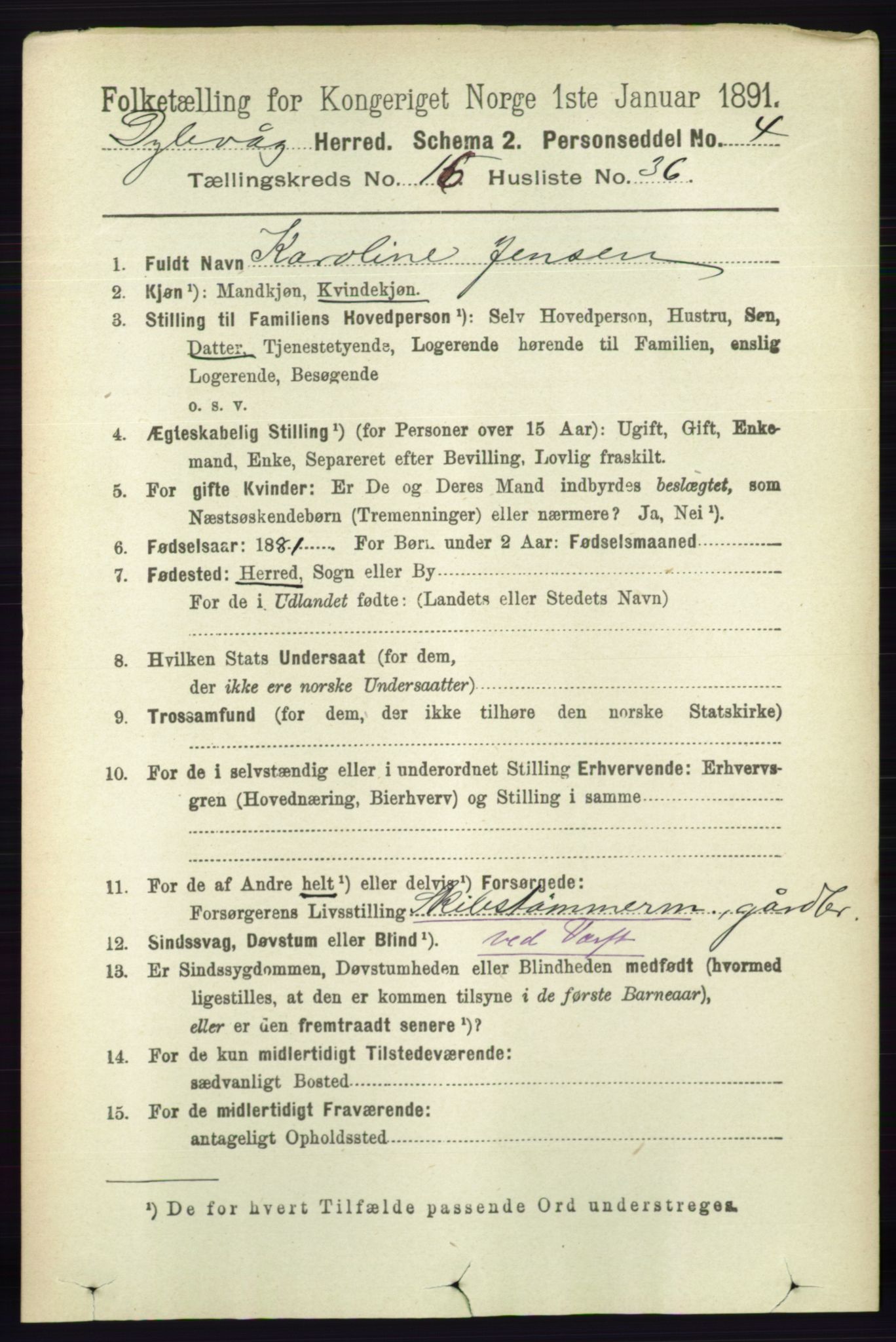 RA, 1891 census for 0915 Dypvåg, 1891, p. 6626