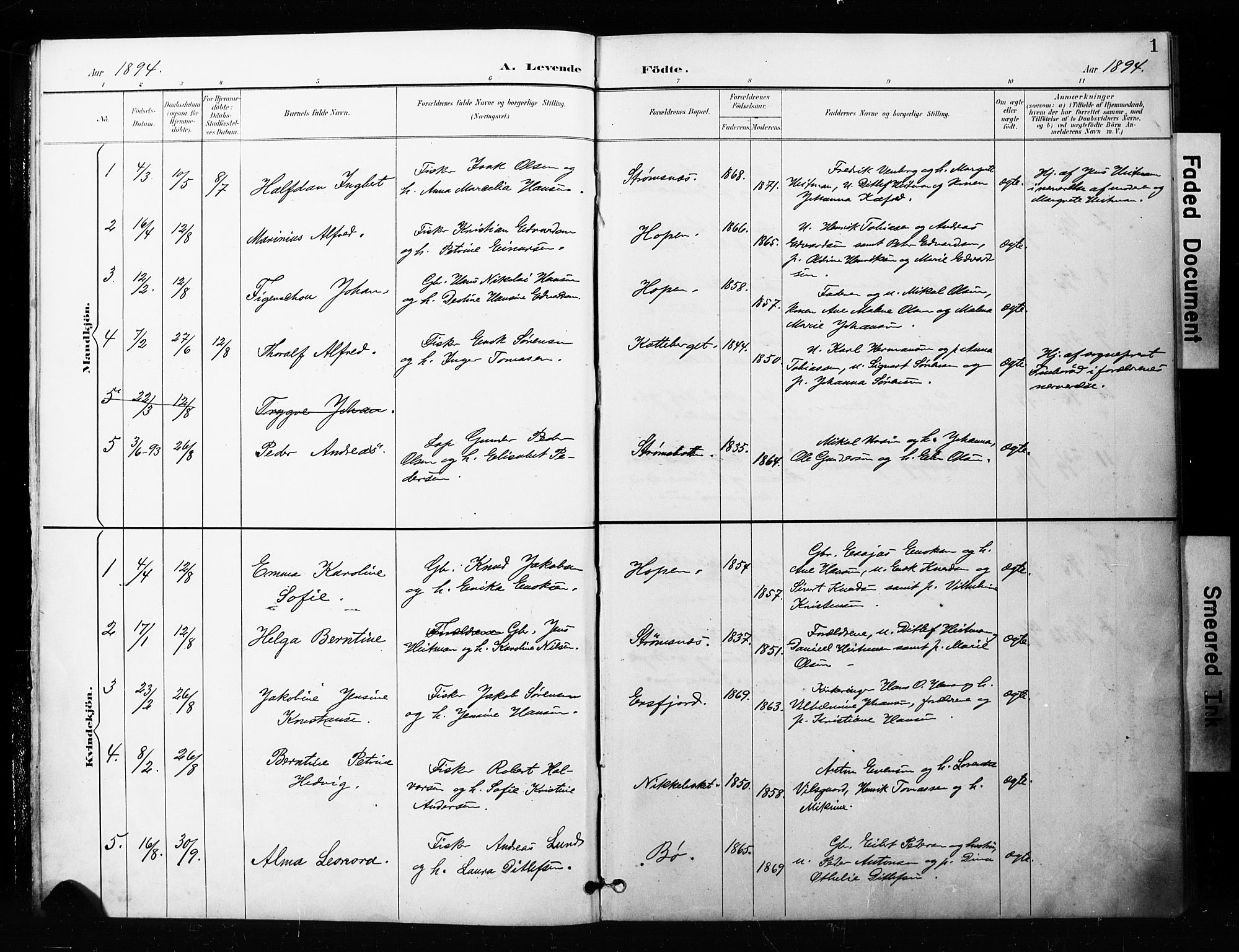 Berg sokneprestkontor, SATØ/S-1318/G/Ga/Gaa/L0005kirke: Parish register (official) no. 5, 1894-1905, p. 1