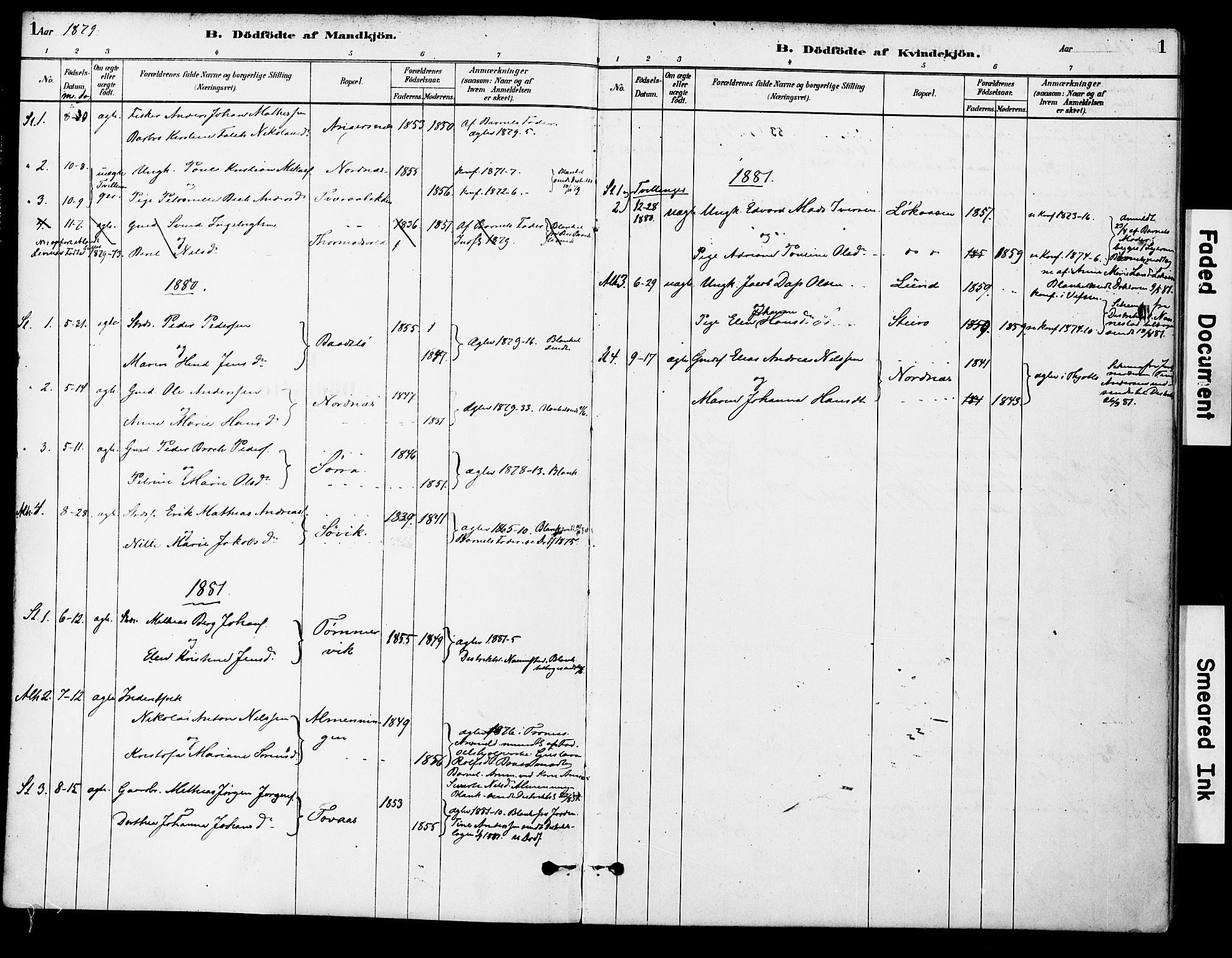 Ministerialprotokoller, klokkerbøker og fødselsregistre - Nordland, AV/SAT-A-1459/830/L0450: Parish register (official) no. 830A14, 1879-1896, p. 1