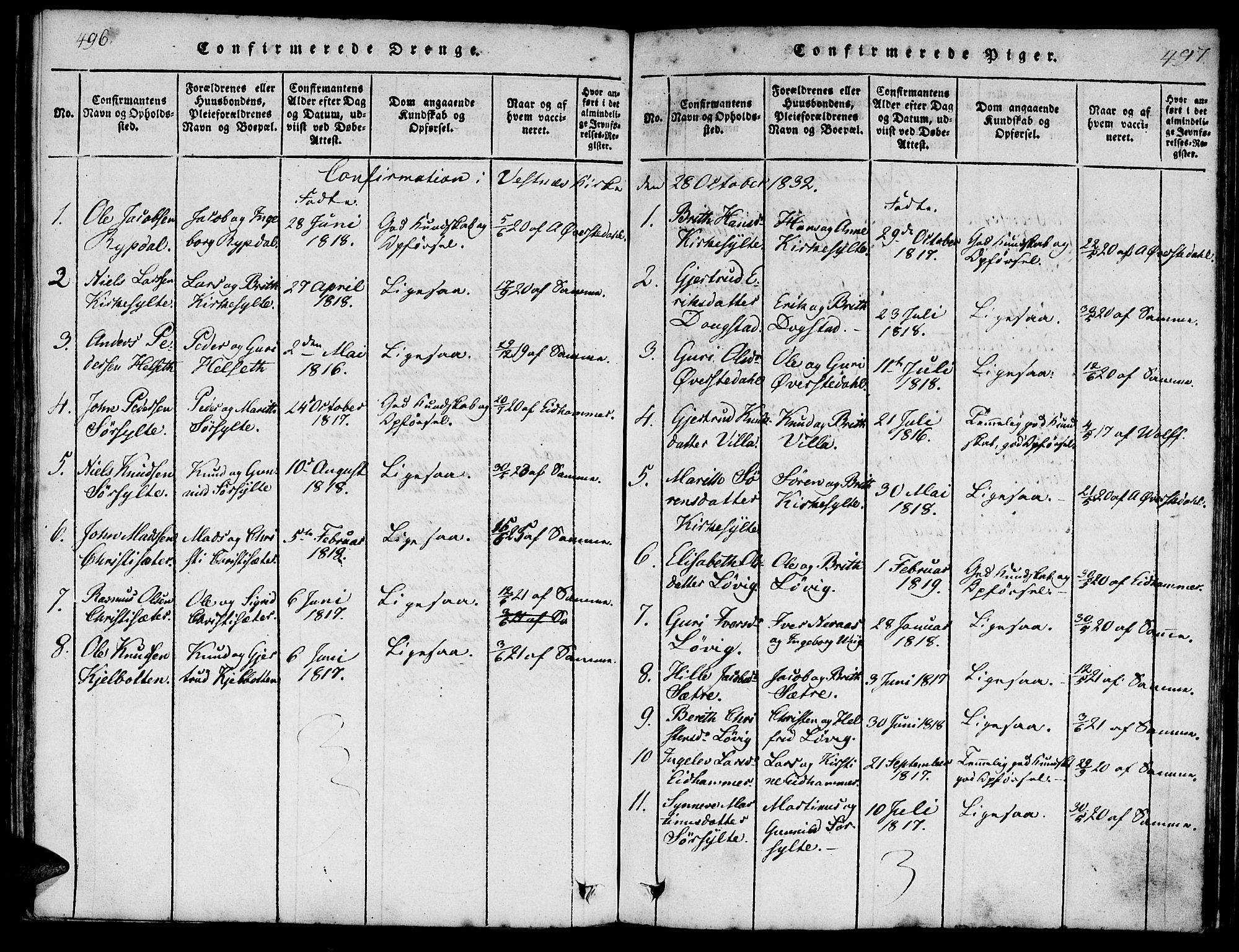 Ministerialprotokoller, klokkerbøker og fødselsregistre - Møre og Romsdal, AV/SAT-A-1454/541/L0544: Parish register (official) no. 541A01, 1818-1847, p. 496-497