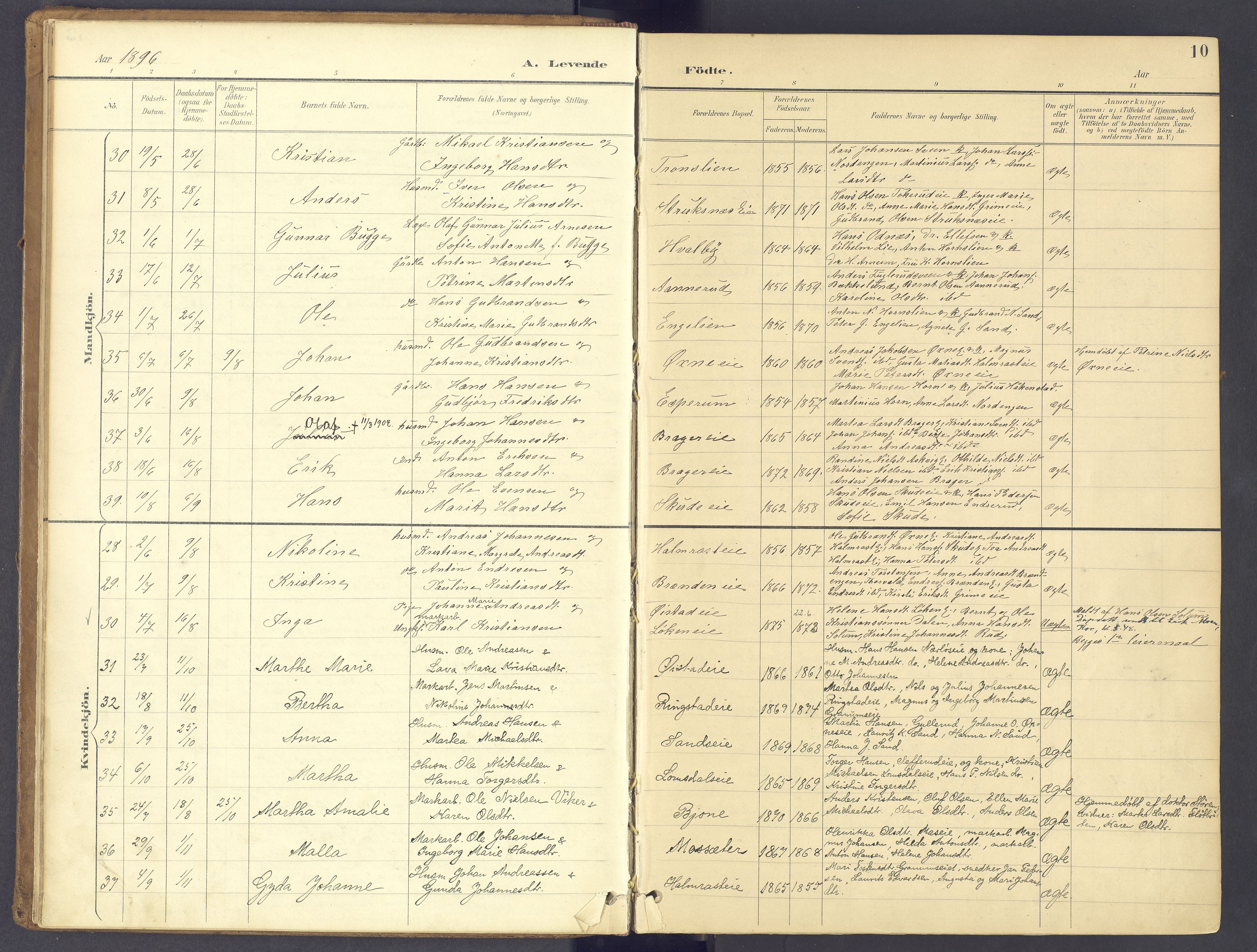 Søndre Land prestekontor, SAH/PREST-122/K/L0006: Parish register (official) no. 6, 1895-1904, p. 10