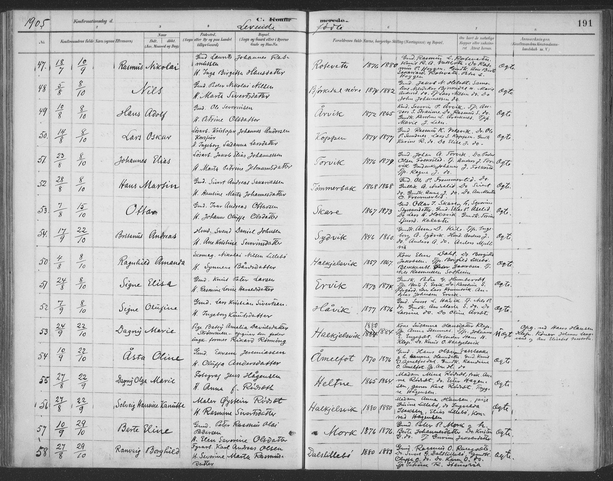 Ministerialprotokoller, klokkerbøker og fødselsregistre - Møre og Romsdal, AV/SAT-A-1454/511/L0142: Parish register (official) no. 511A09, 1891-1905, p. 191