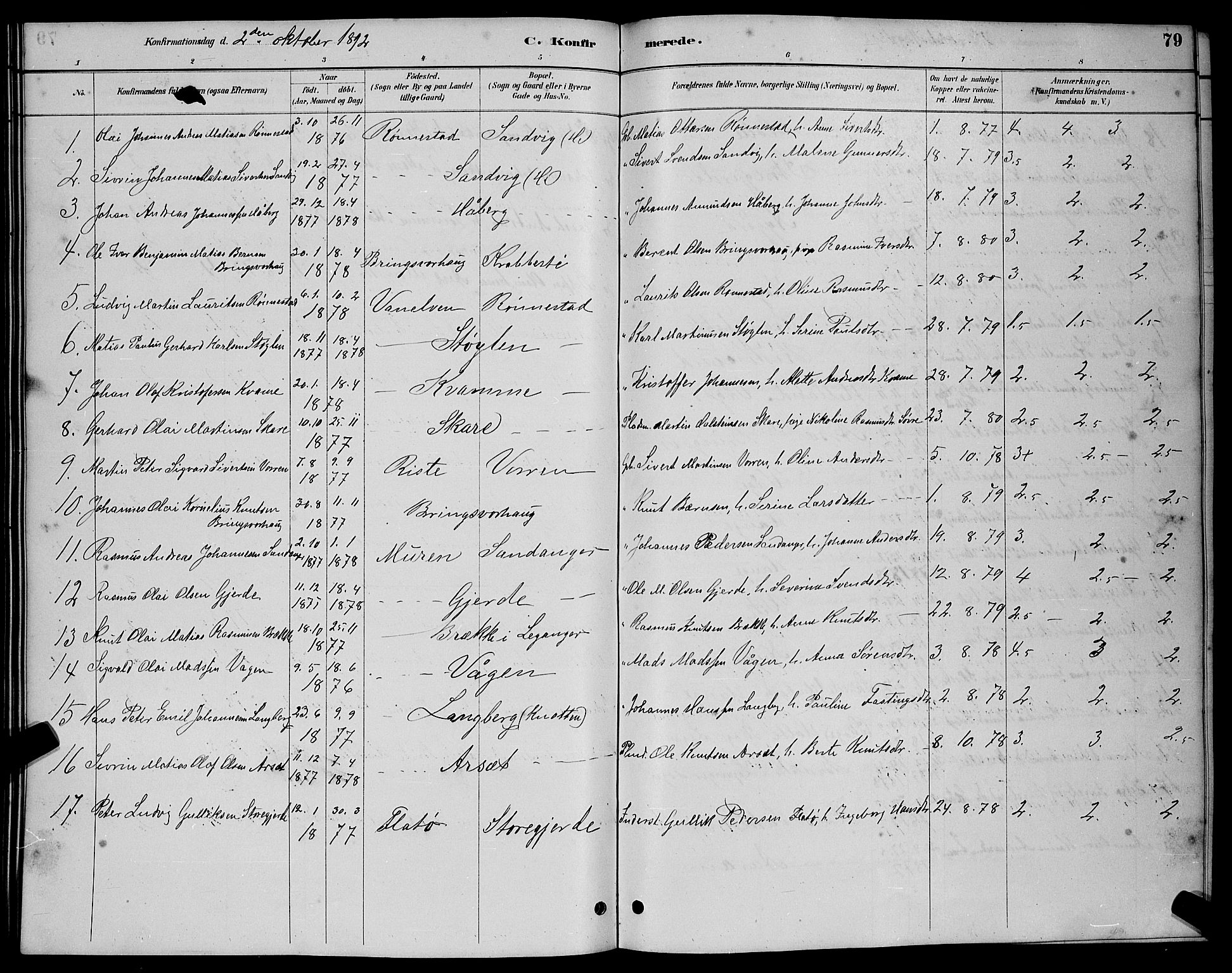 Ministerialprotokoller, klokkerbøker og fødselsregistre - Møre og Romsdal, AV/SAT-A-1454/503/L0048: Parish register (copy) no. 503C03, 1885-1893, p. 79