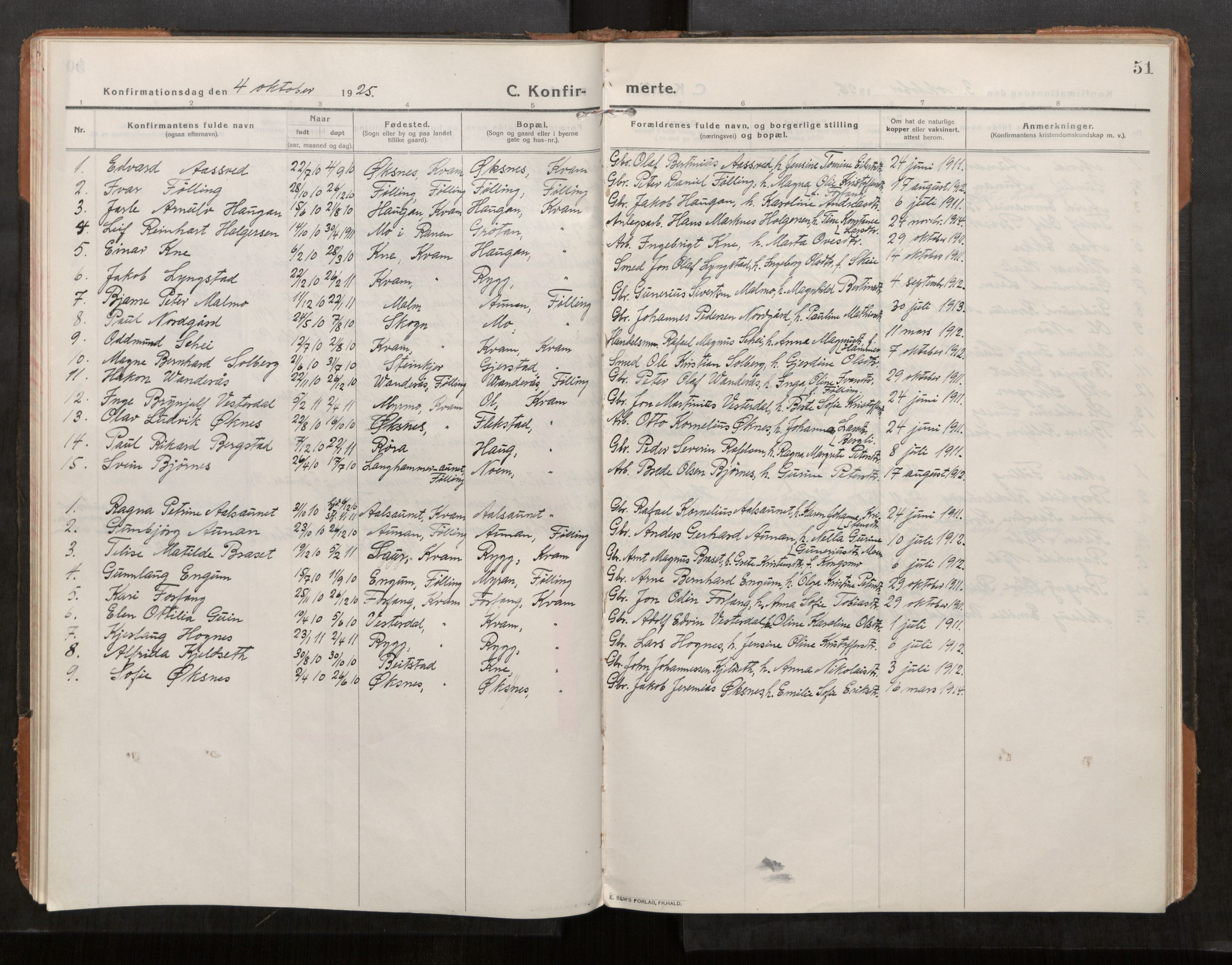 Stod sokneprestkontor, SAT/A-1164/1/I/I1/I1a/L0004: Parish register (official) no. 4, 1913-1933, p. 51