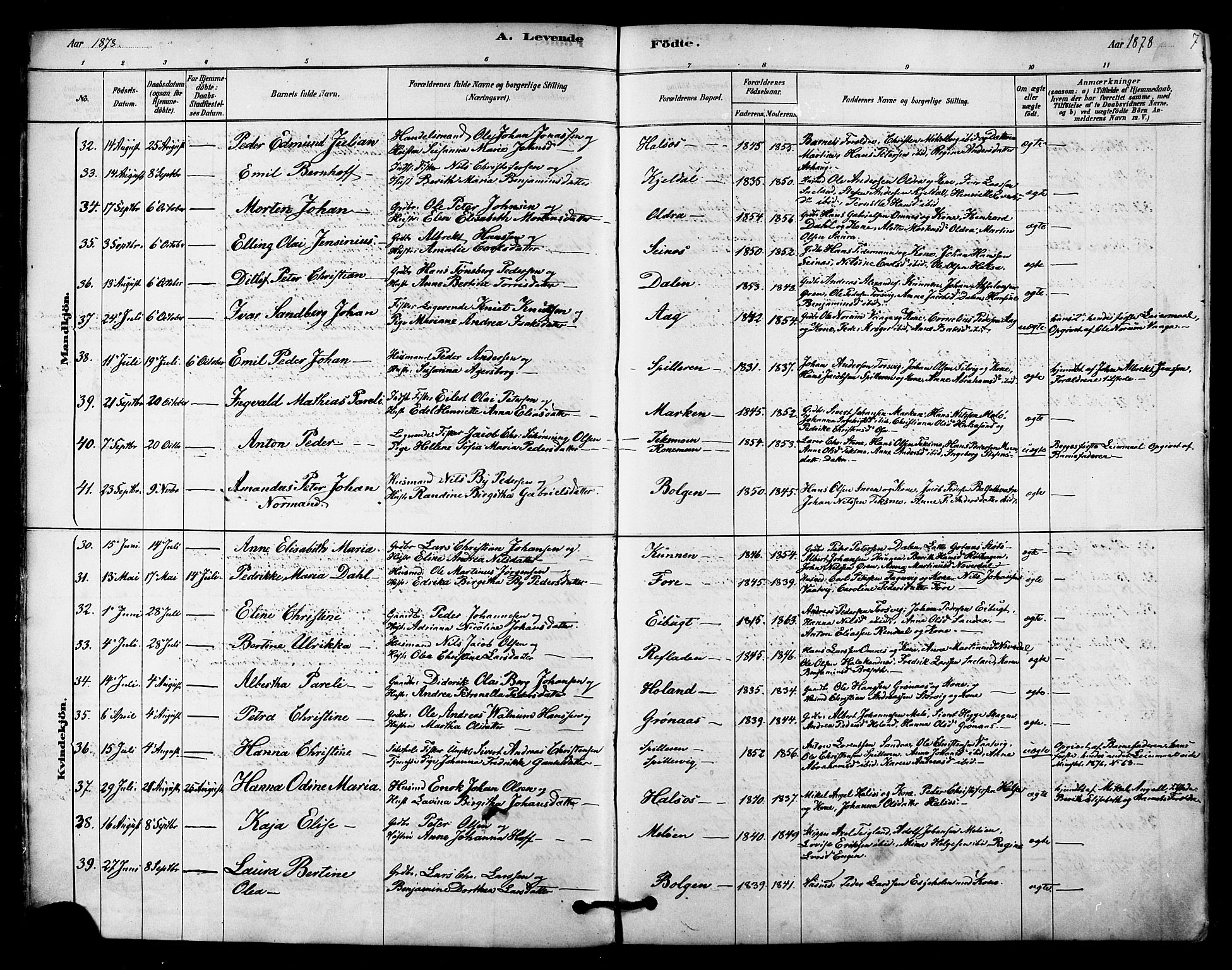 Ministerialprotokoller, klokkerbøker og fødselsregistre - Nordland, AV/SAT-A-1459/843/L0626: Parish register (official) no. 843A01, 1878-1907, p. 7