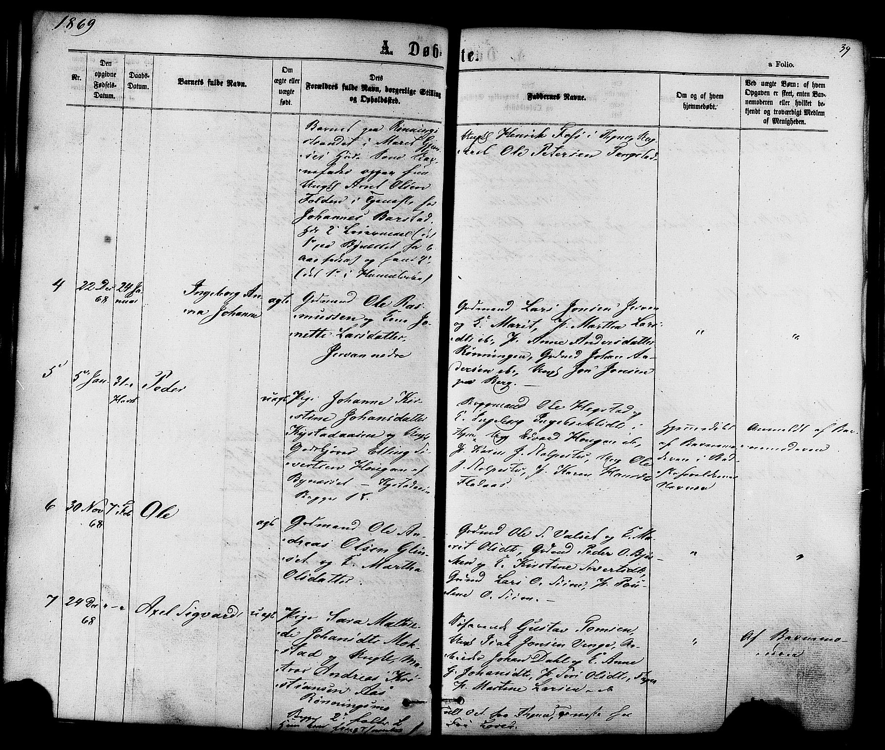 Ministerialprotokoller, klokkerbøker og fødselsregistre - Sør-Trøndelag, SAT/A-1456/606/L0293: Parish register (official) no. 606A08, 1866-1877, p. 39