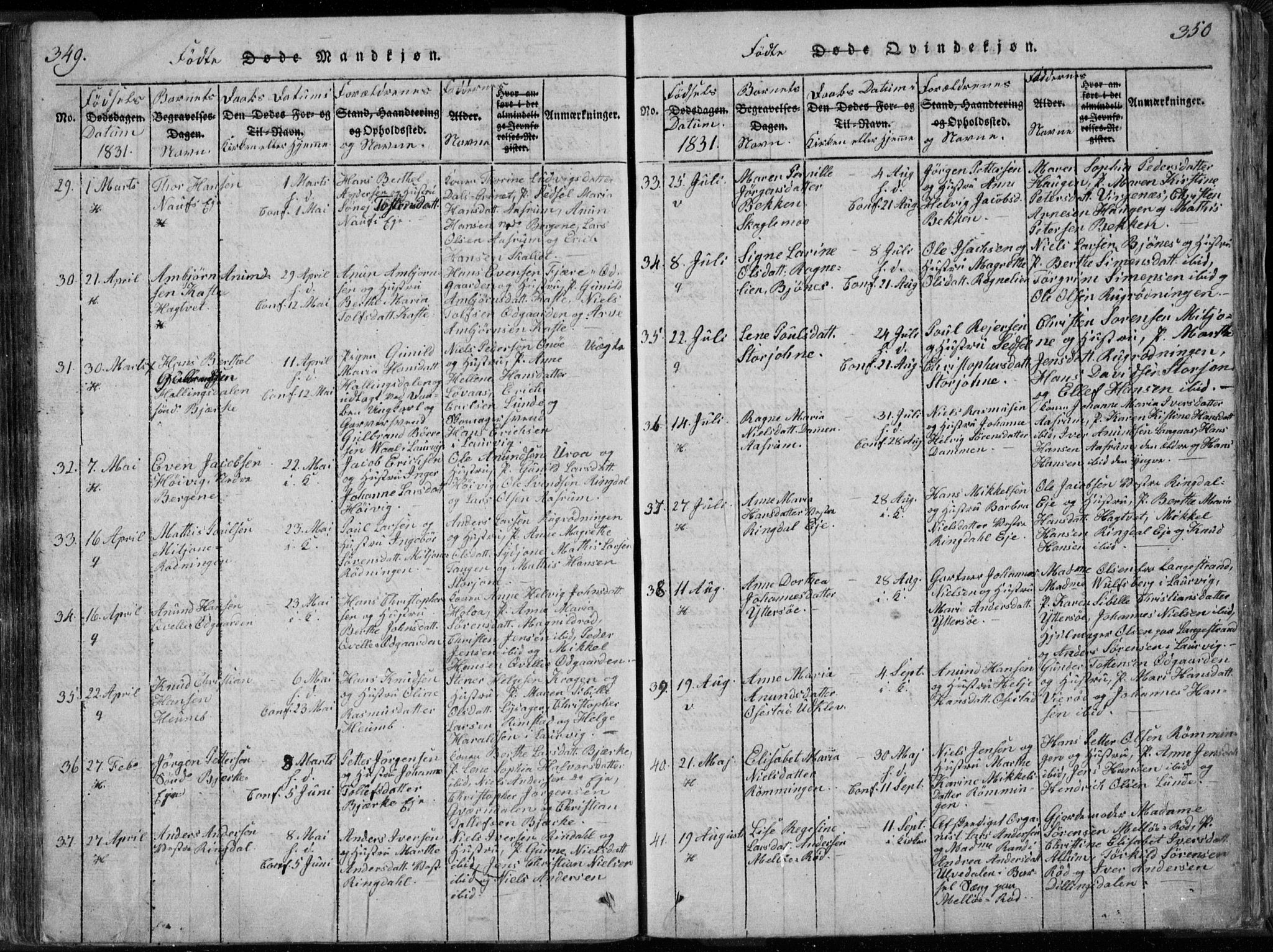 Hedrum kirkebøker, AV/SAKO-A-344/F/Fa/L0004: Parish register (official) no. I 4, 1817-1835, p. 349-350