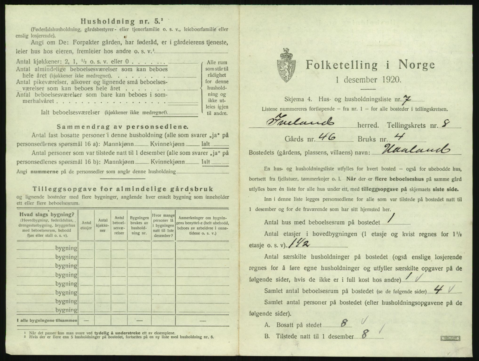 SAK, 1920 census for Iveland, 1920, p. 385