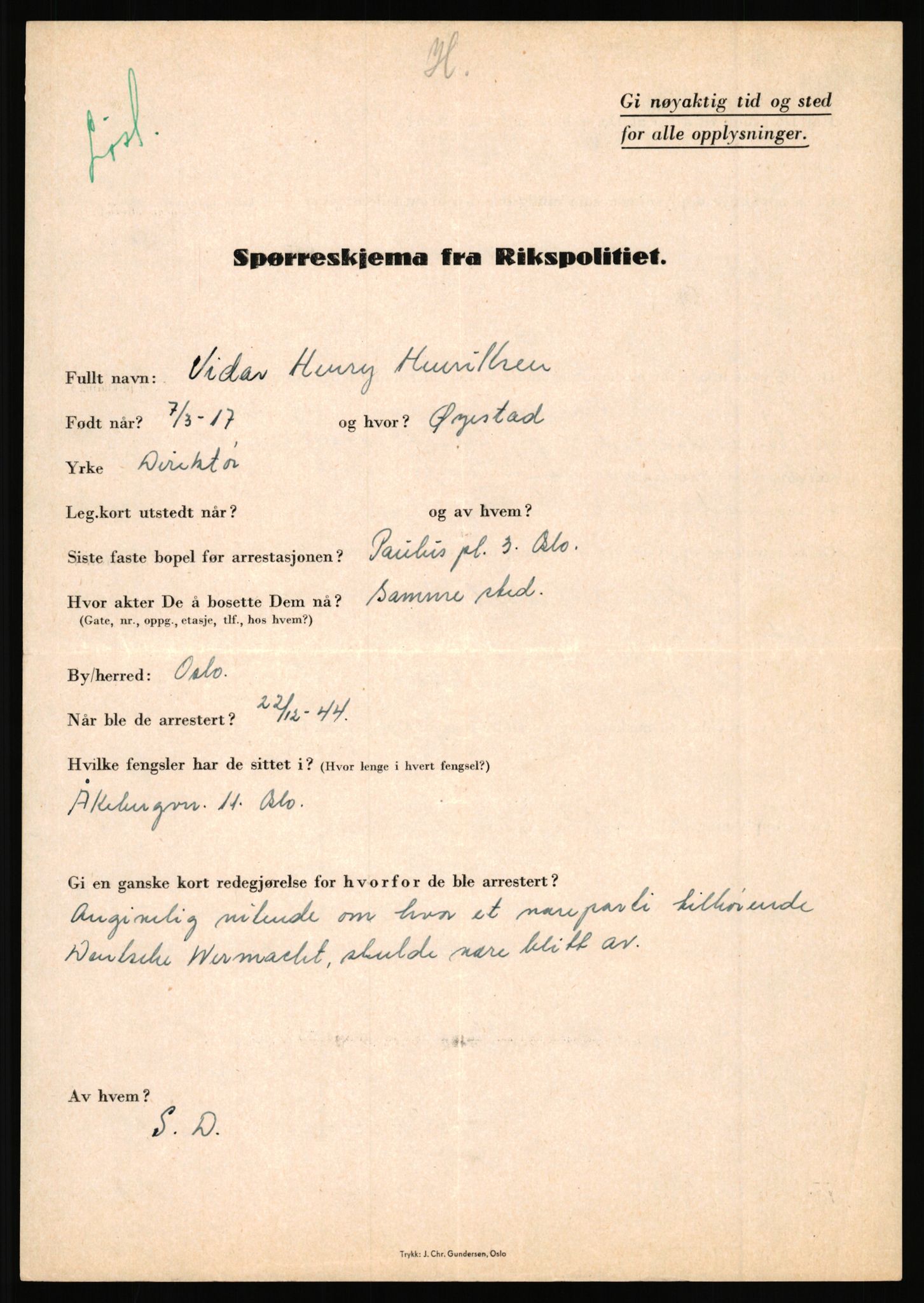 Rikspolitisjefen, AV/RA-S-1560/L/L0007: Heen, Erik C. - Iversen, Trygve, 1940-1945, p. 103
