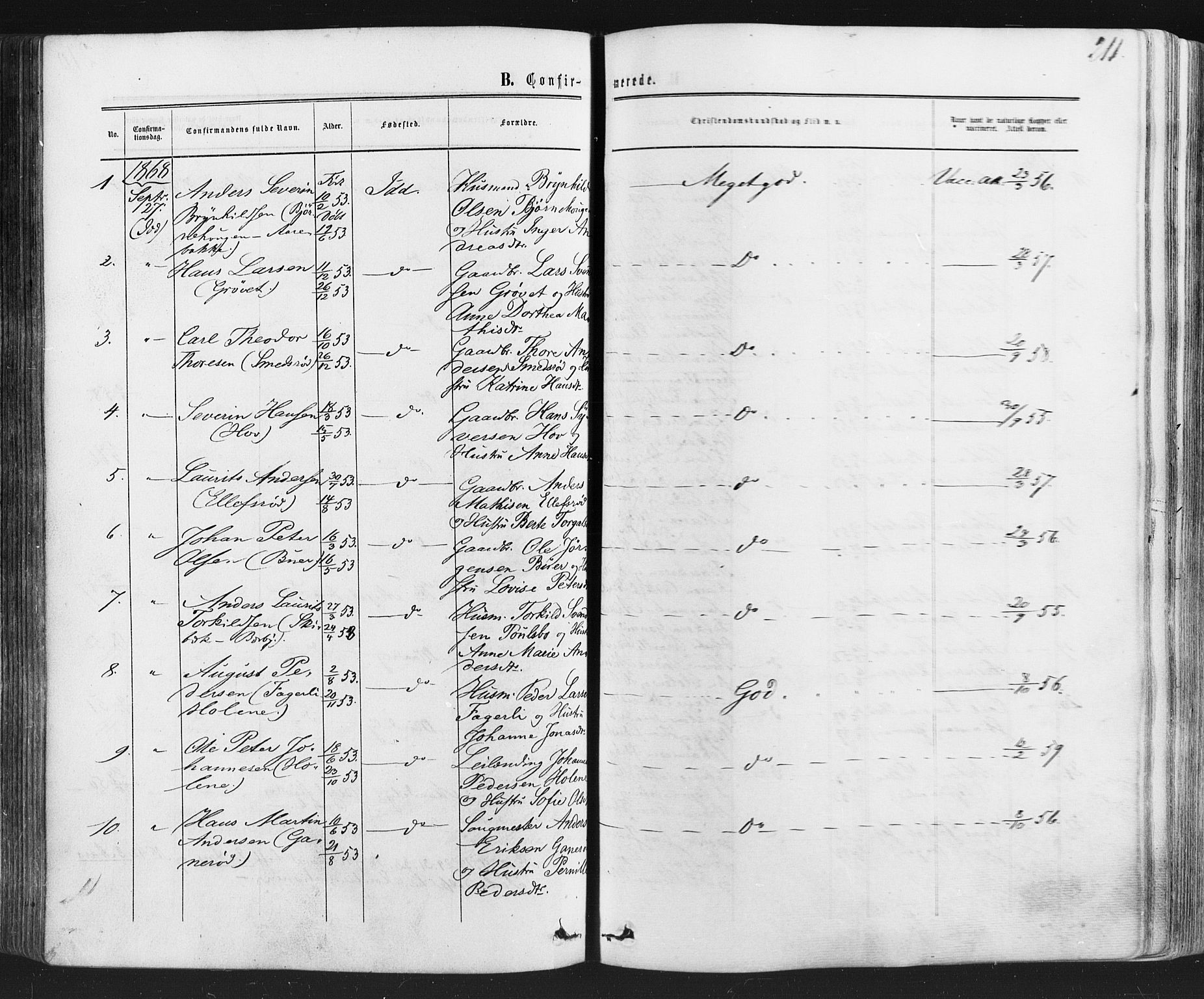 Idd prestekontor Kirkebøker, SAO/A-10911/F/Fc/L0005: Parish register (official) no. III 5, 1861-1877, p. 211