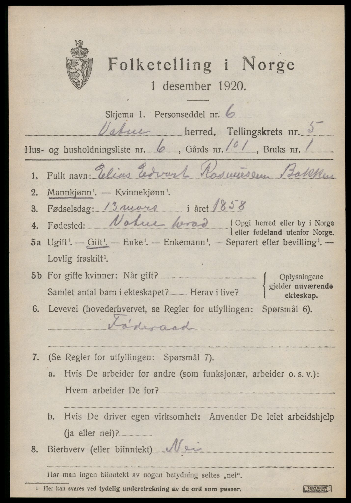 SAT, 1920 census for Vatne, 1920, p. 2236
