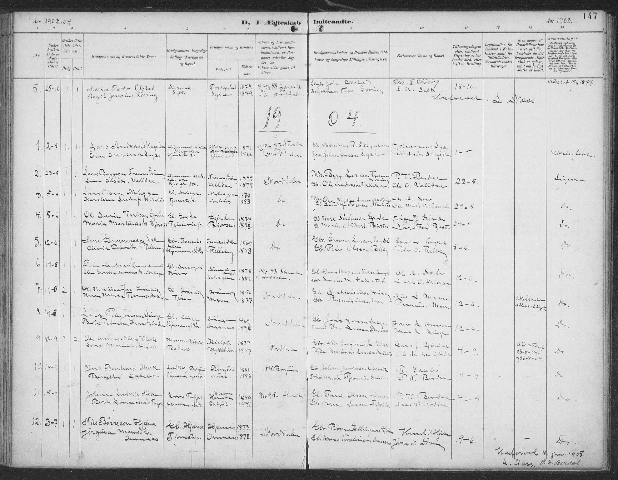 Ministerialprotokoller, klokkerbøker og fødselsregistre - Møre og Romsdal, SAT/A-1454/519/L0256: Parish register (official) no. 519A15, 1895-1912, p. 147