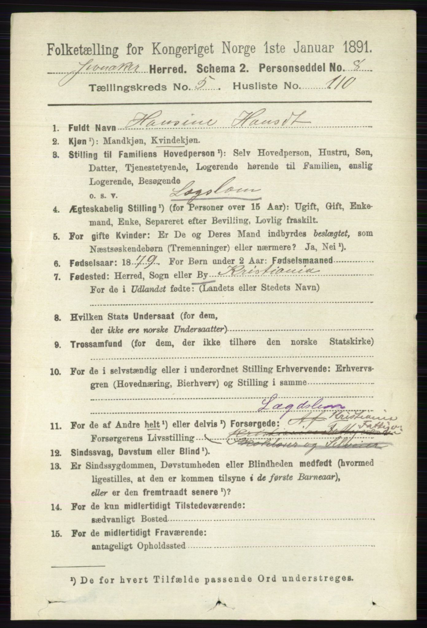 RA, 1891 census for 0532 Jevnaker, 1891, p. 3011