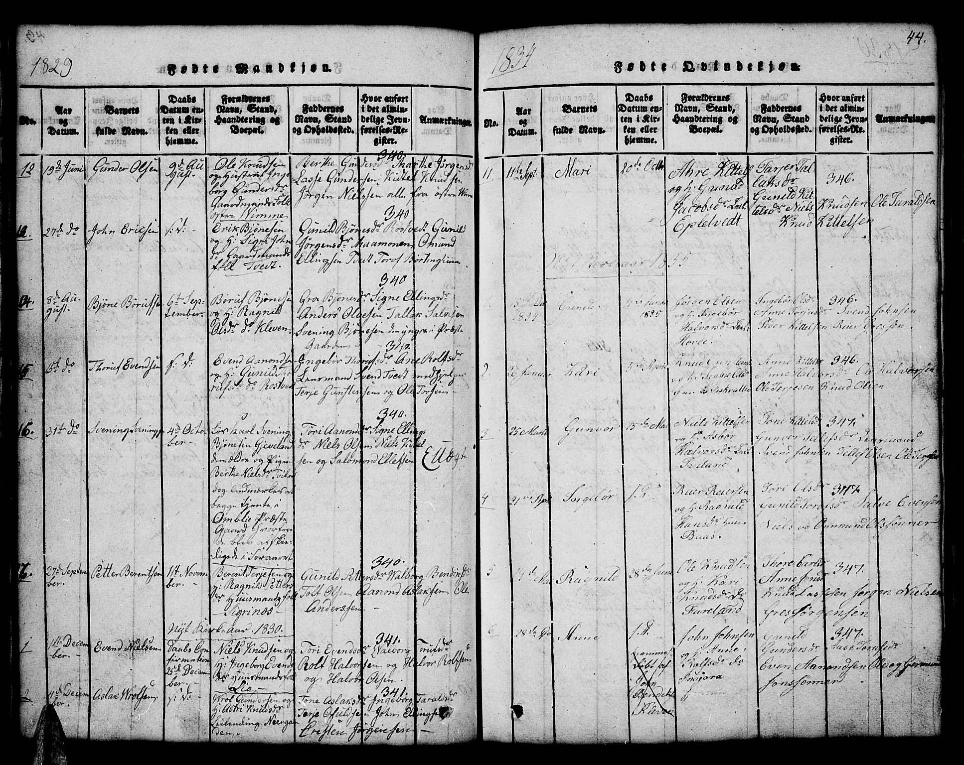 Åmli sokneprestkontor, AV/SAK-1111-0050/F/Fb/Fbc/L0001: Parish register (copy) no. B 1, 1816-1867, p. 44