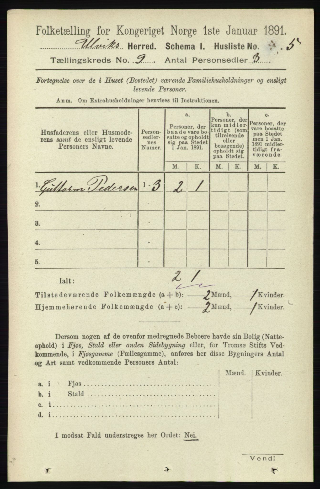 RA, 1891 census for 1233 Ulvik, 1891, p. 2805