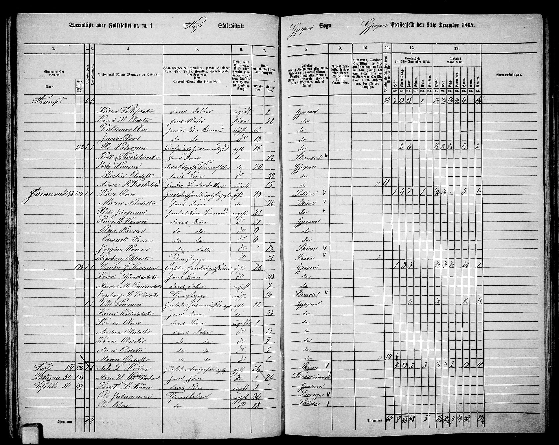 RA, 1865 census for Gjerpen, 1865, p. 88