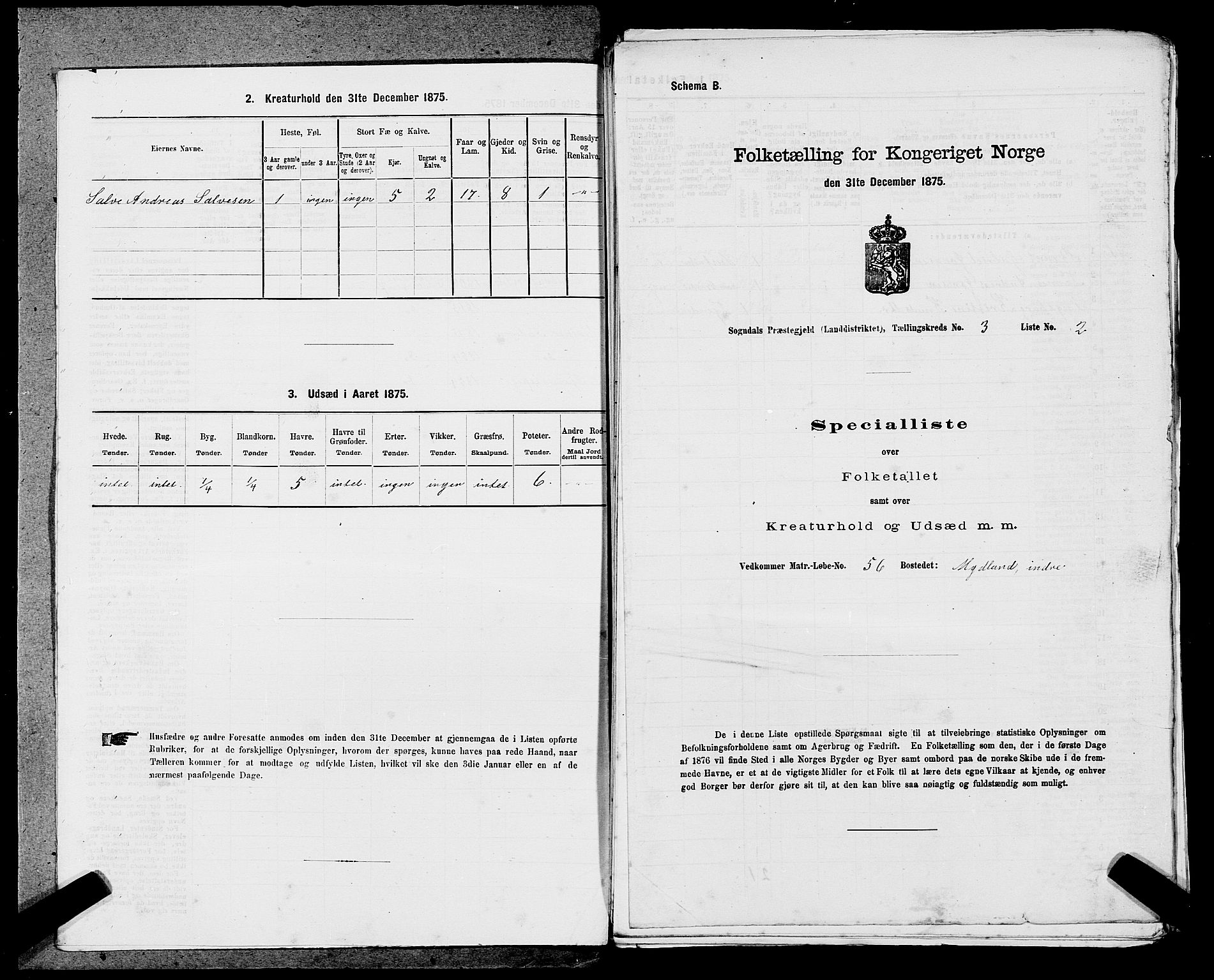 SAST, 1875 census for 1111L Sokndal/Sokndal, 1875, p. 192