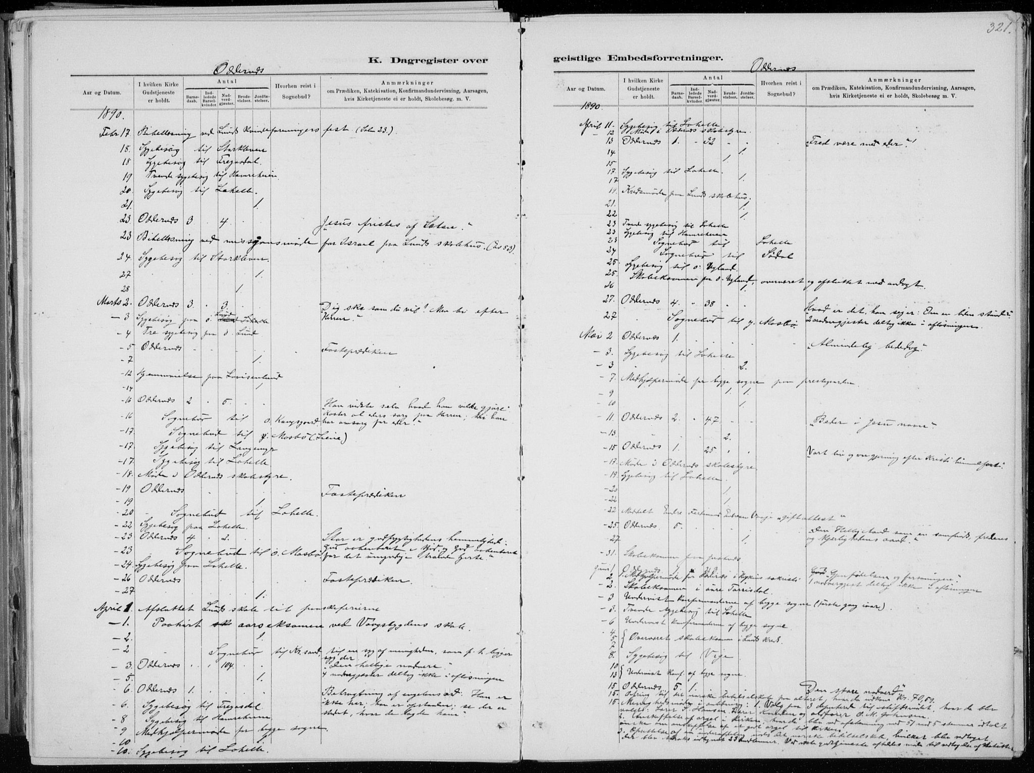 Oddernes sokneprestkontor, AV/SAK-1111-0033/F/Fa/Faa/L0009: Parish register (official) no. A 9, 1884-1896, p. 321