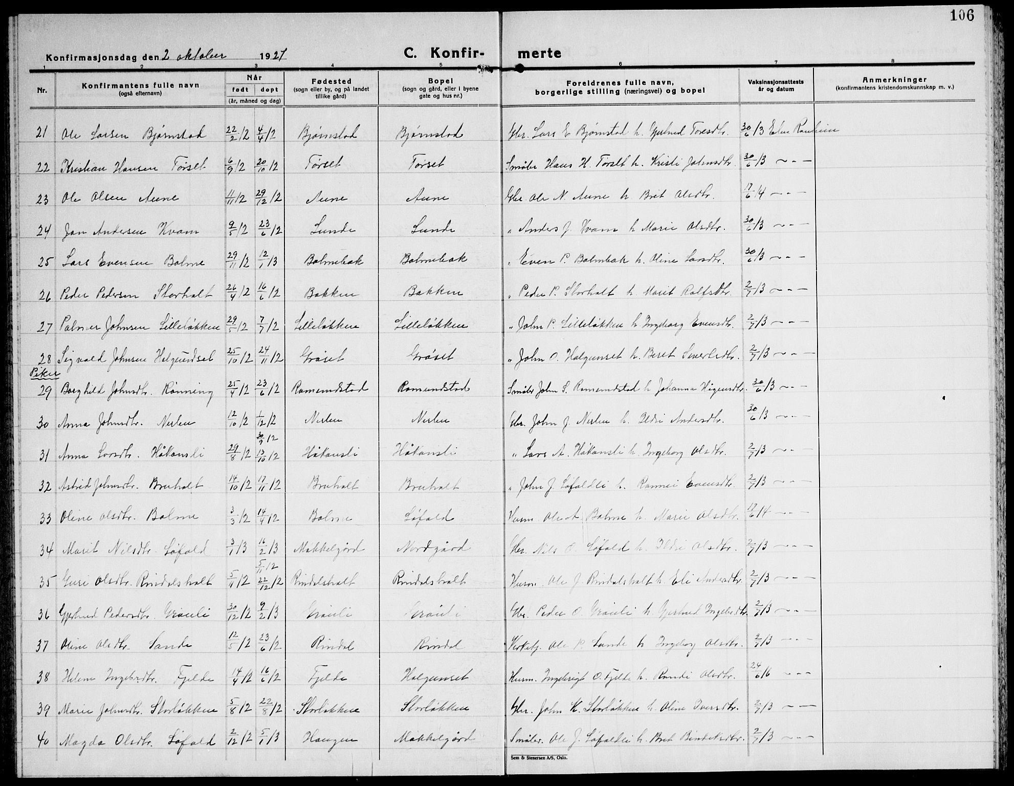 Ministerialprotokoller, klokkerbøker og fødselsregistre - Møre og Romsdal, AV/SAT-A-1454/598/L1080: Parish register (copy) no. 598C05, 1927-1944, p. 106