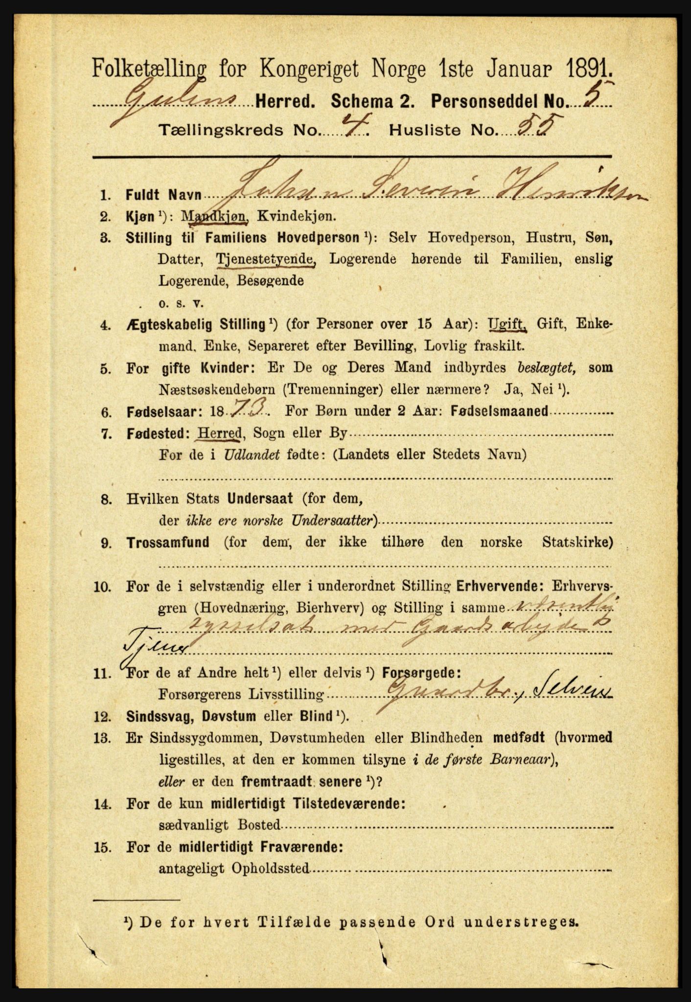 RA, 1891 census for 1411 Gulen, 1891, p. 1611