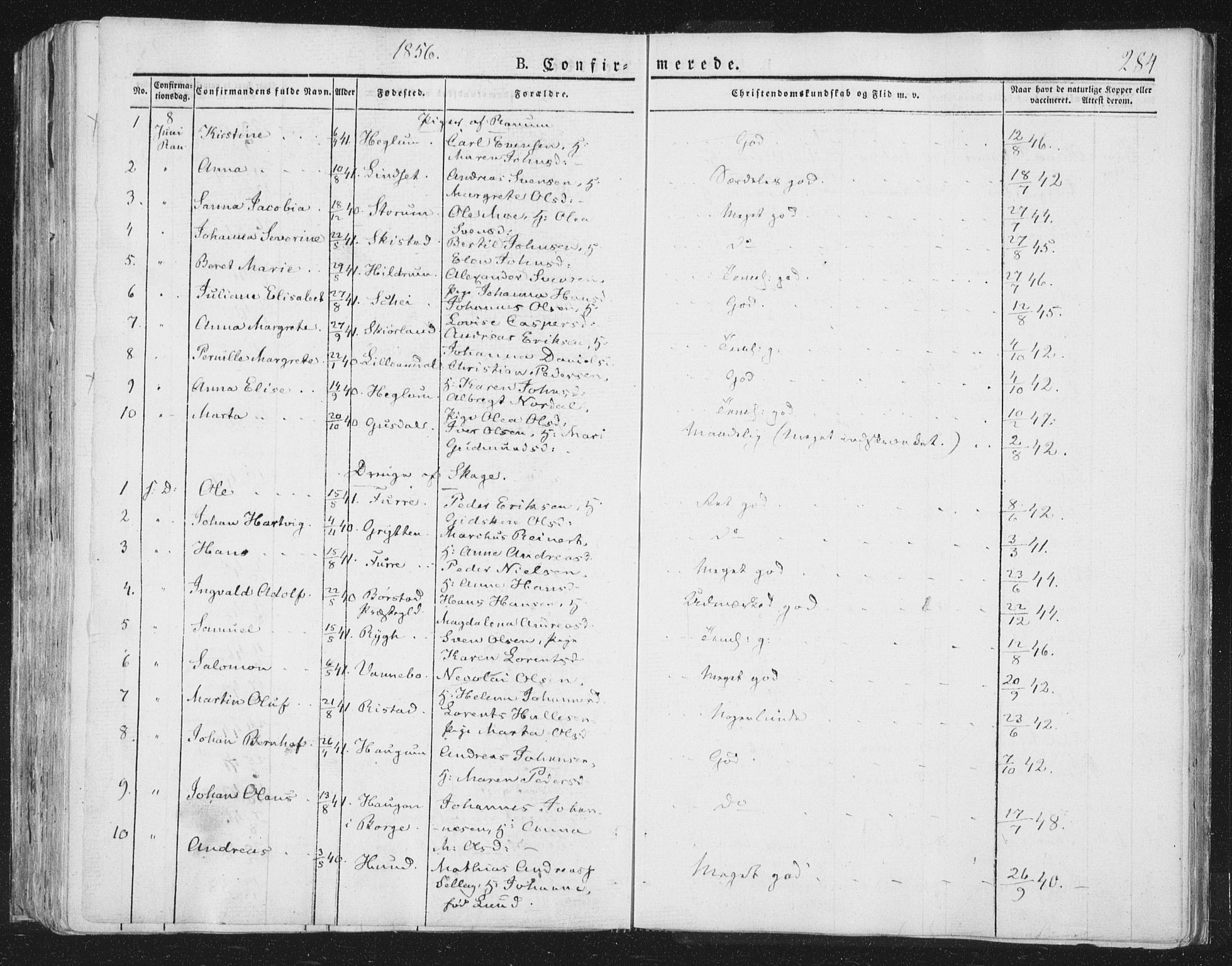 Ministerialprotokoller, klokkerbøker og fødselsregistre - Nord-Trøndelag, AV/SAT-A-1458/764/L0551: Parish register (official) no. 764A07a, 1824-1864, p. 284