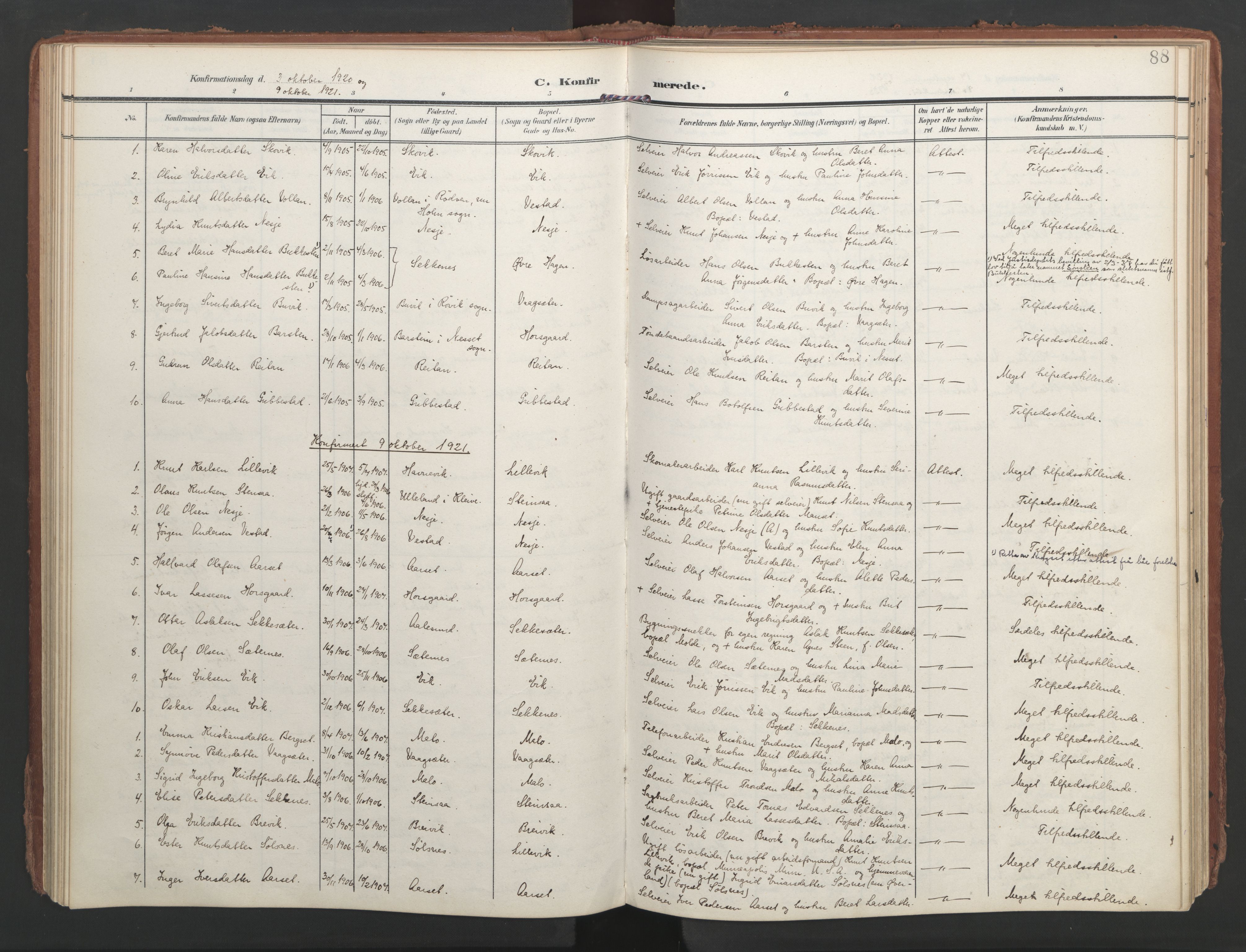 Ministerialprotokoller, klokkerbøker og fødselsregistre - Møre og Romsdal, AV/SAT-A-1454/547/L0605: Parish register (official) no. 547A07, 1907-1936, p. 88