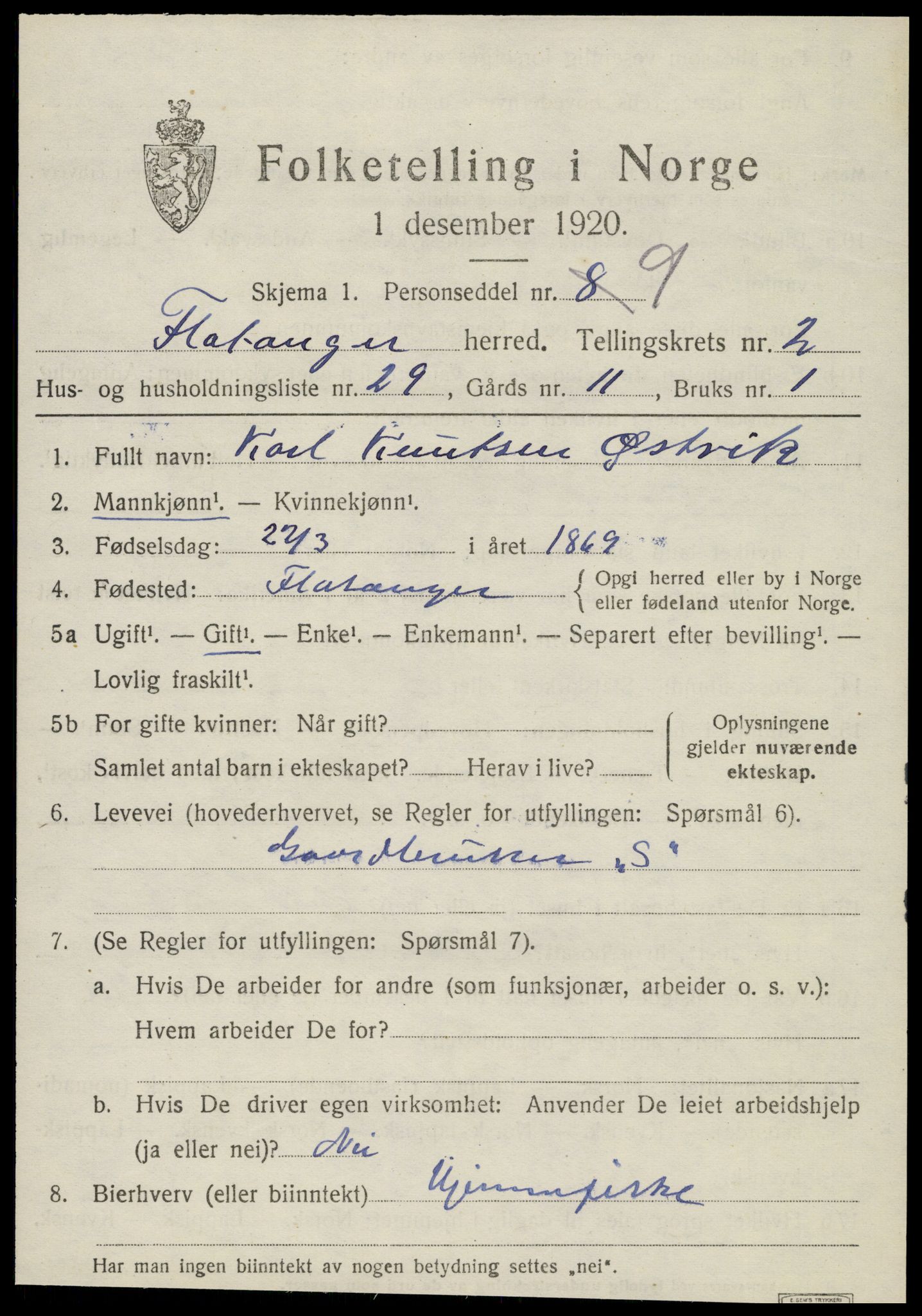 SAT, 1920 census for Flatanger, 1920, p. 1468