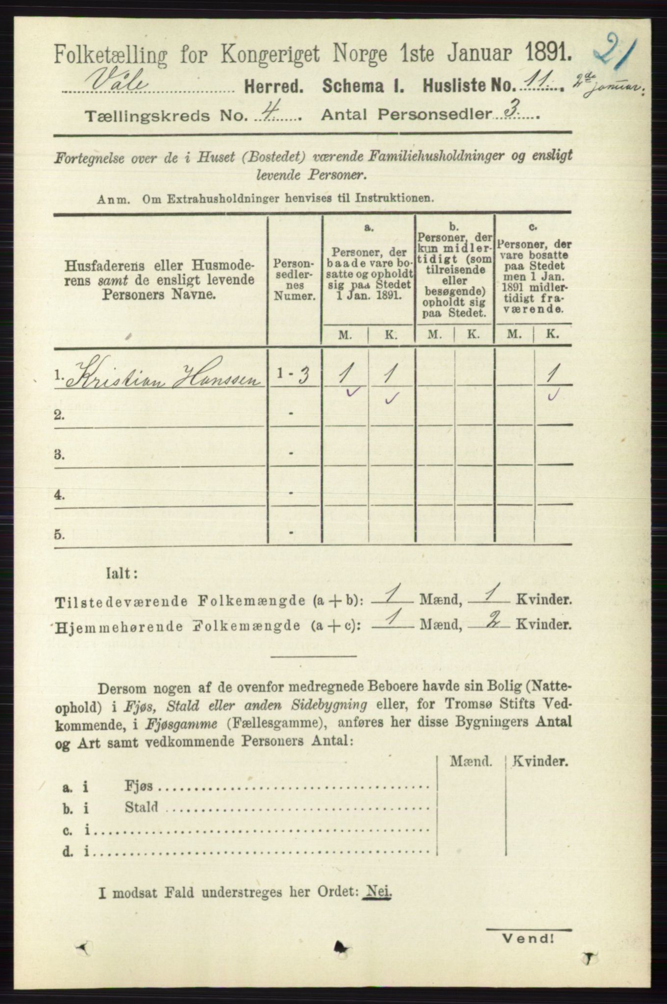 RA, 1891 census for 0716 Våle, 1891, p. 945