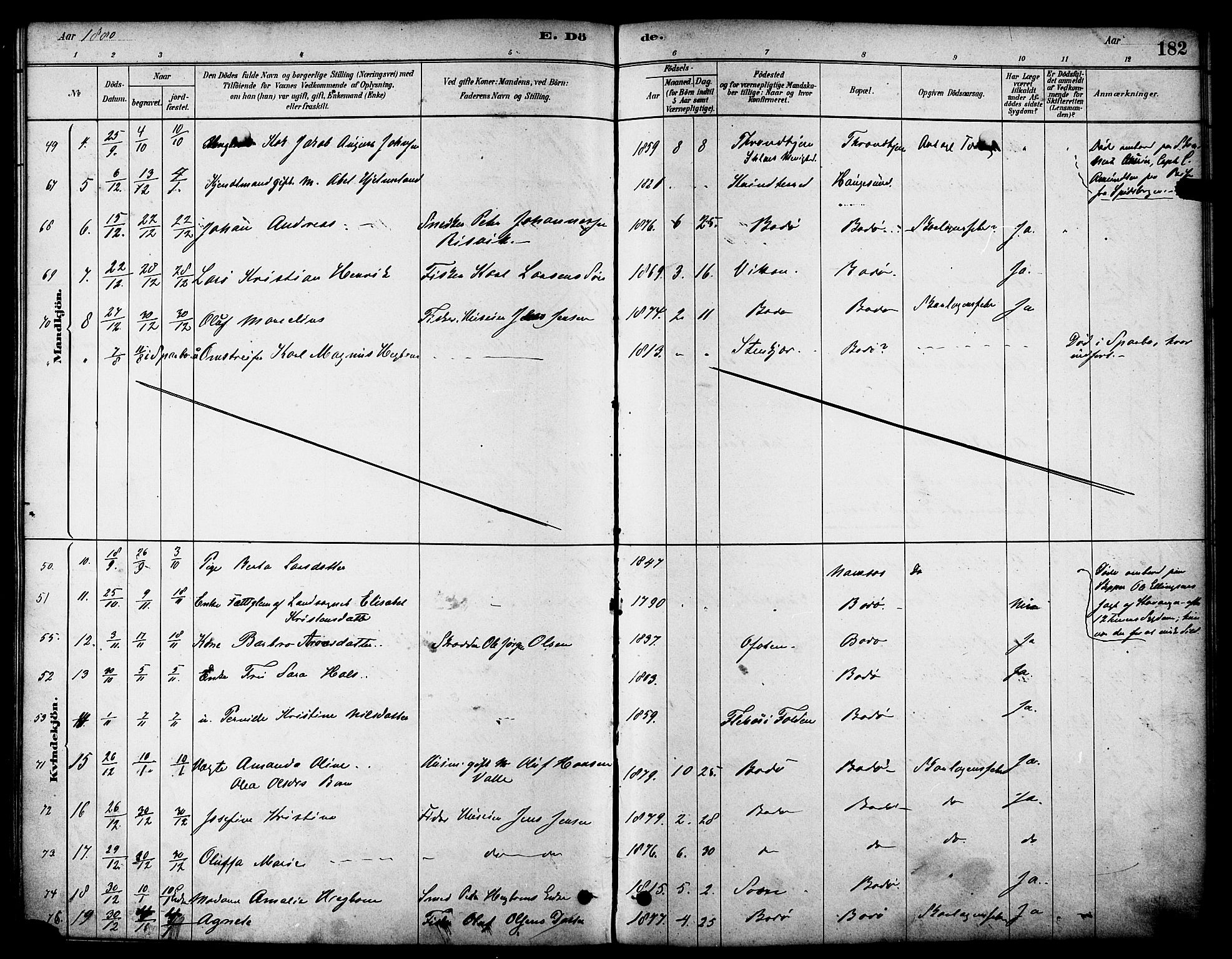 Ministerialprotokoller, klokkerbøker og fødselsregistre - Nordland, AV/SAT-A-1459/801/L0030: Parish register (copy) no. 801C05, 1879-1887, p. 182