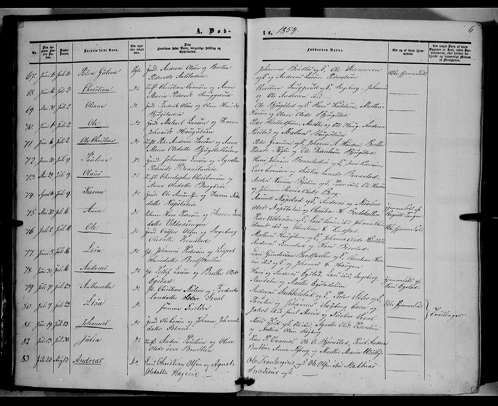 Vardal prestekontor, SAH/PREST-100/H/Ha/Haa/L0006: Parish register (official) no. 6, 1854-1866, p. 6