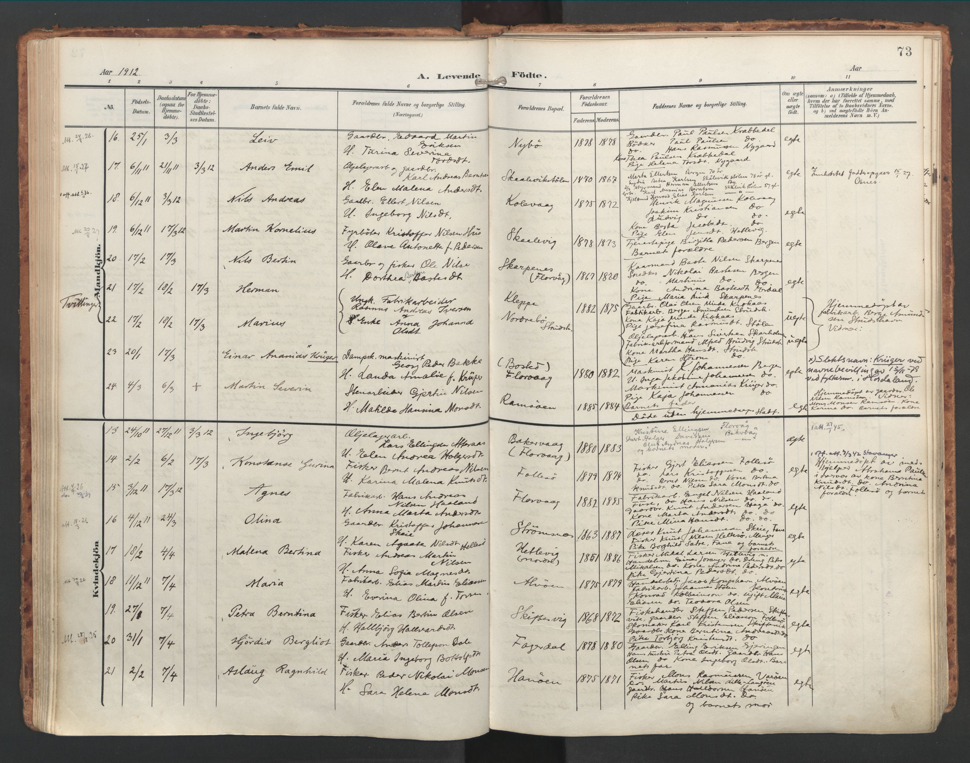 Askøy Sokneprestembete, AV/SAB-A-74101/H/Ha/Haa/Haac/L0002: Parish register (official) no. C 2, 1905-1922, p. 73