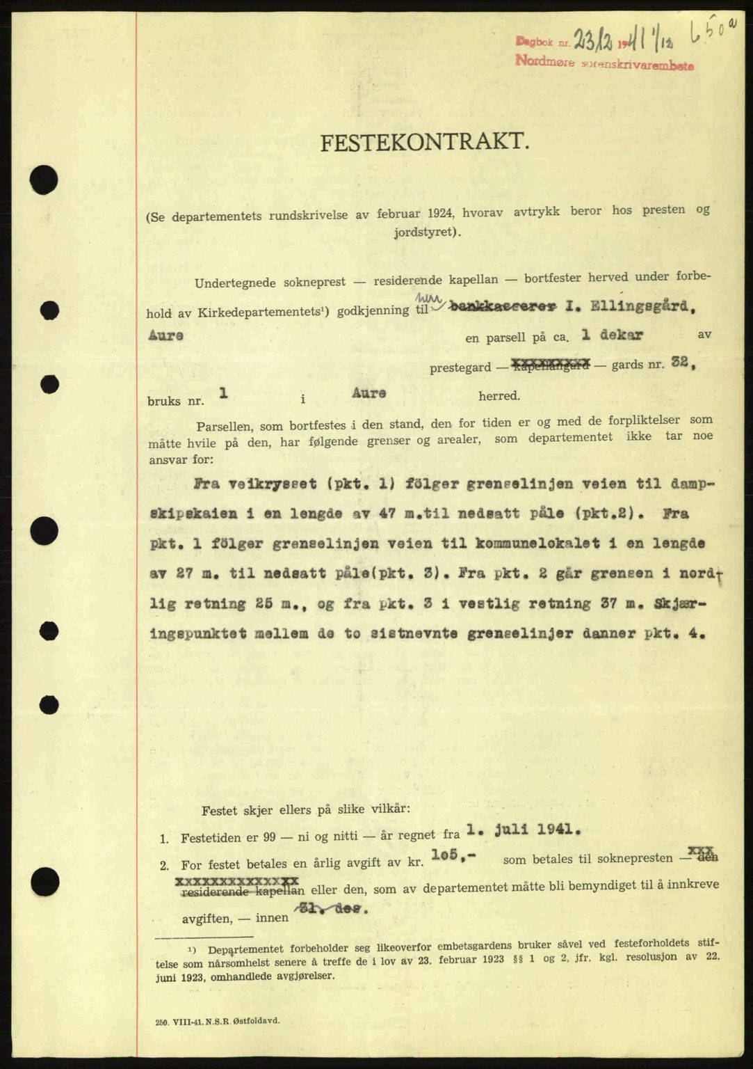 Nordmøre sorenskriveri, AV/SAT-A-4132/1/2/2Ca: Mortgage book no. B88, 1941-1942, Diary no: : 2312/1941