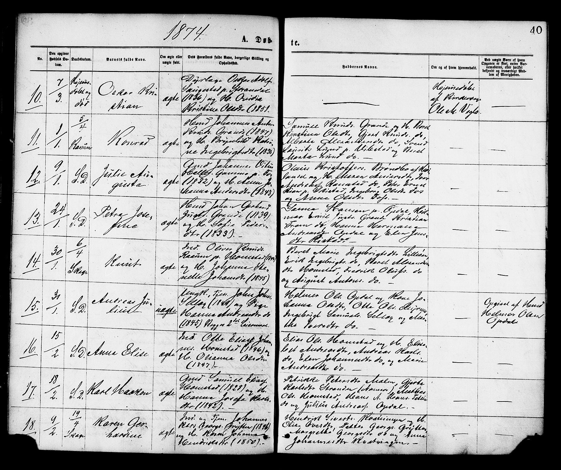 Ministerialprotokoller, klokkerbøker og fødselsregistre - Nord-Trøndelag, SAT/A-1458/764/L0554: Parish register (official) no. 764A09, 1867-1880, p. 40