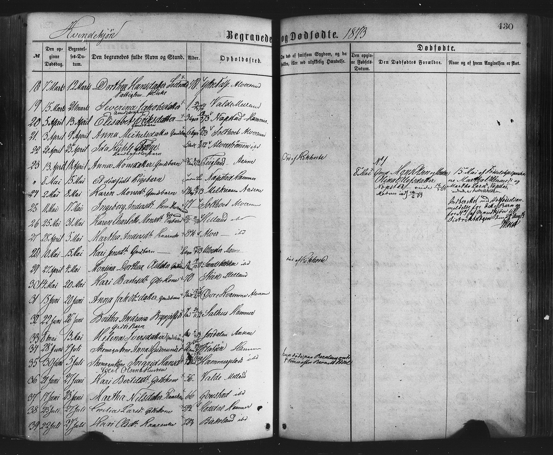 Hamre sokneprestembete, SAB/A-75501/H/Ha/Haa/Haaa/L0015: Parish register (official) no. A 15, 1870-1881, p. 430