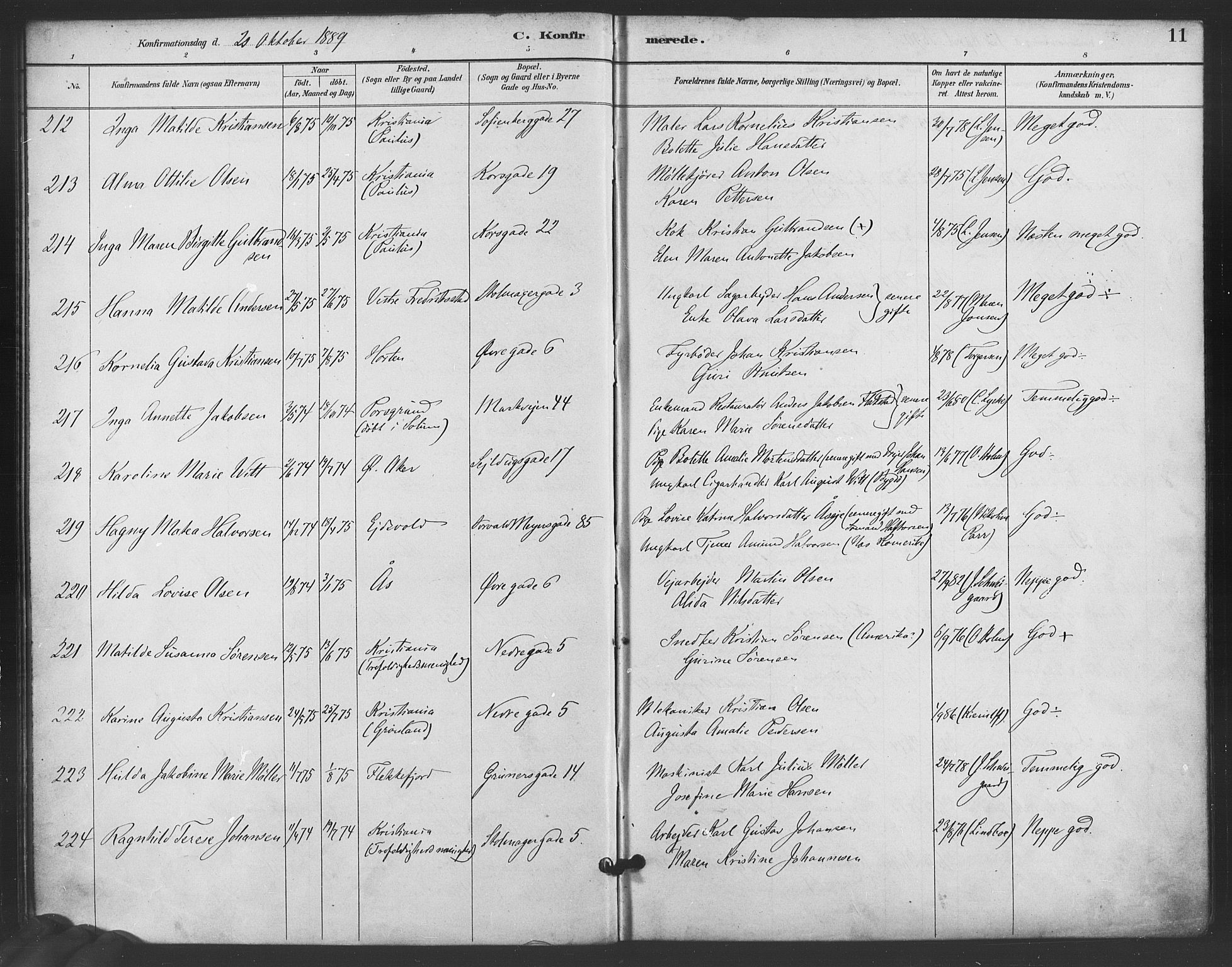 Paulus prestekontor Kirkebøker, AV/SAO-A-10871/F/Fa/L0006: Parish register (official) no. 6, 1889-1896, p. 11