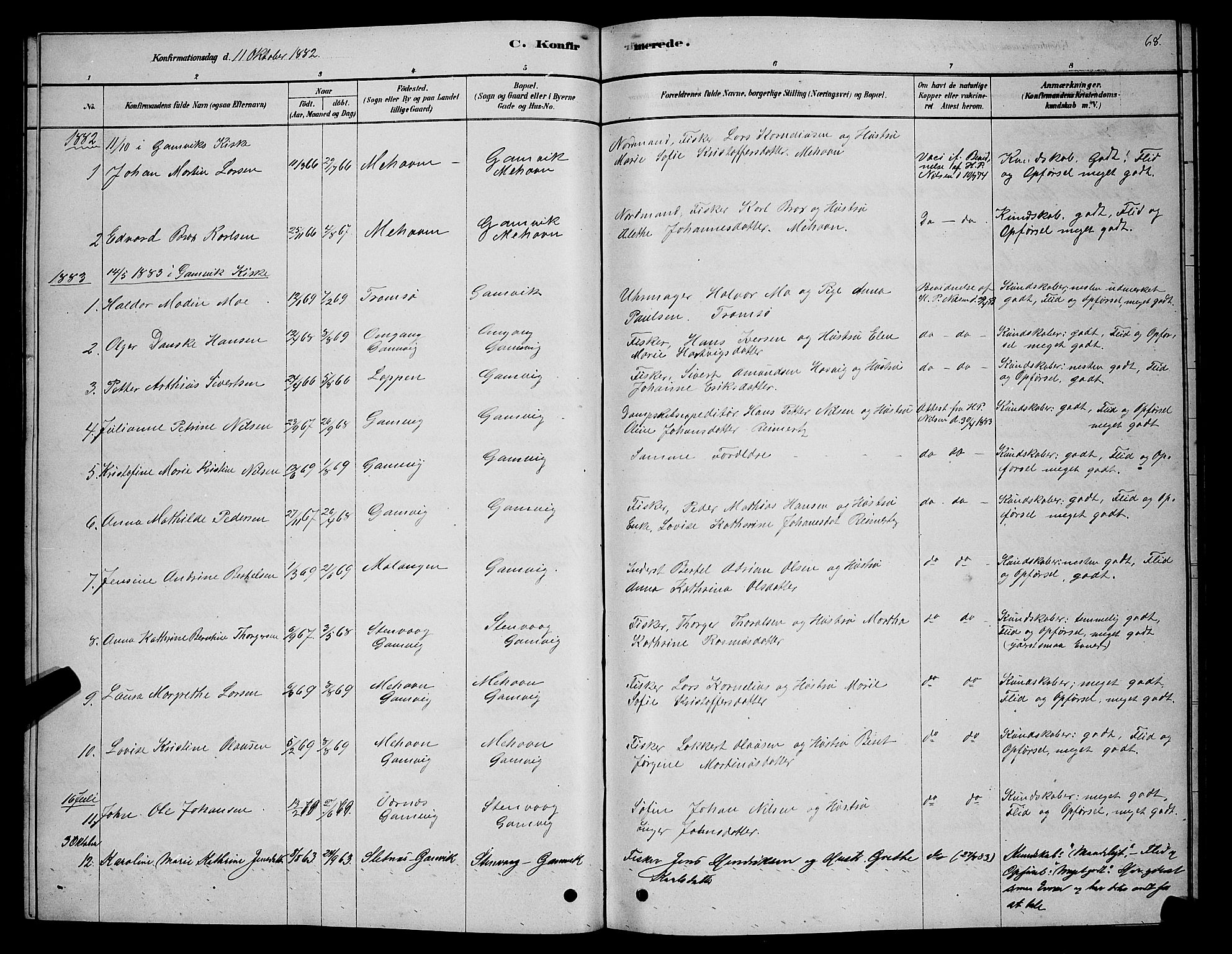 Tana sokneprestkontor, SATØ/S-1334/H/Hb/L0005klokker: Parish register (copy) no. 5, 1878-1891, p. 68