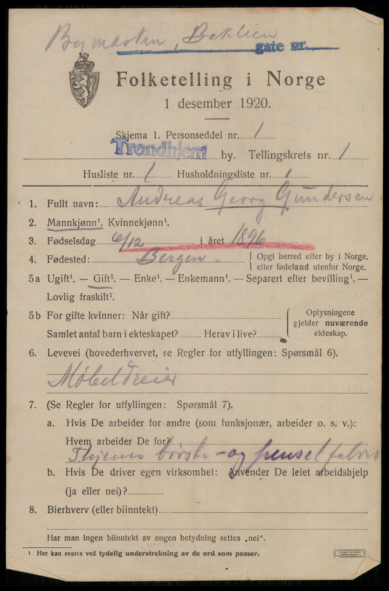 SAT, 1920 census for Trondheim, 1920, p. 32688