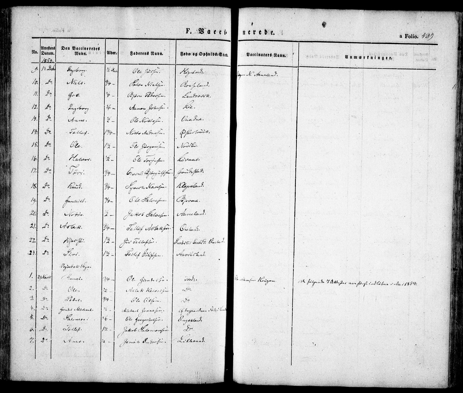 Evje sokneprestkontor, AV/SAK-1111-0008/F/Fa/Faa/L0005: Parish register (official) no. A 5, 1843-1865, p. 489