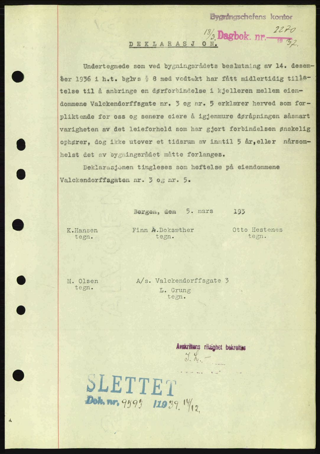 Byfogd og Byskriver i Bergen, SAB/A-3401/03/03Bc/L0004: Mortgage book no. A3-4, 1936-1937, Diary no: : 2270/1937