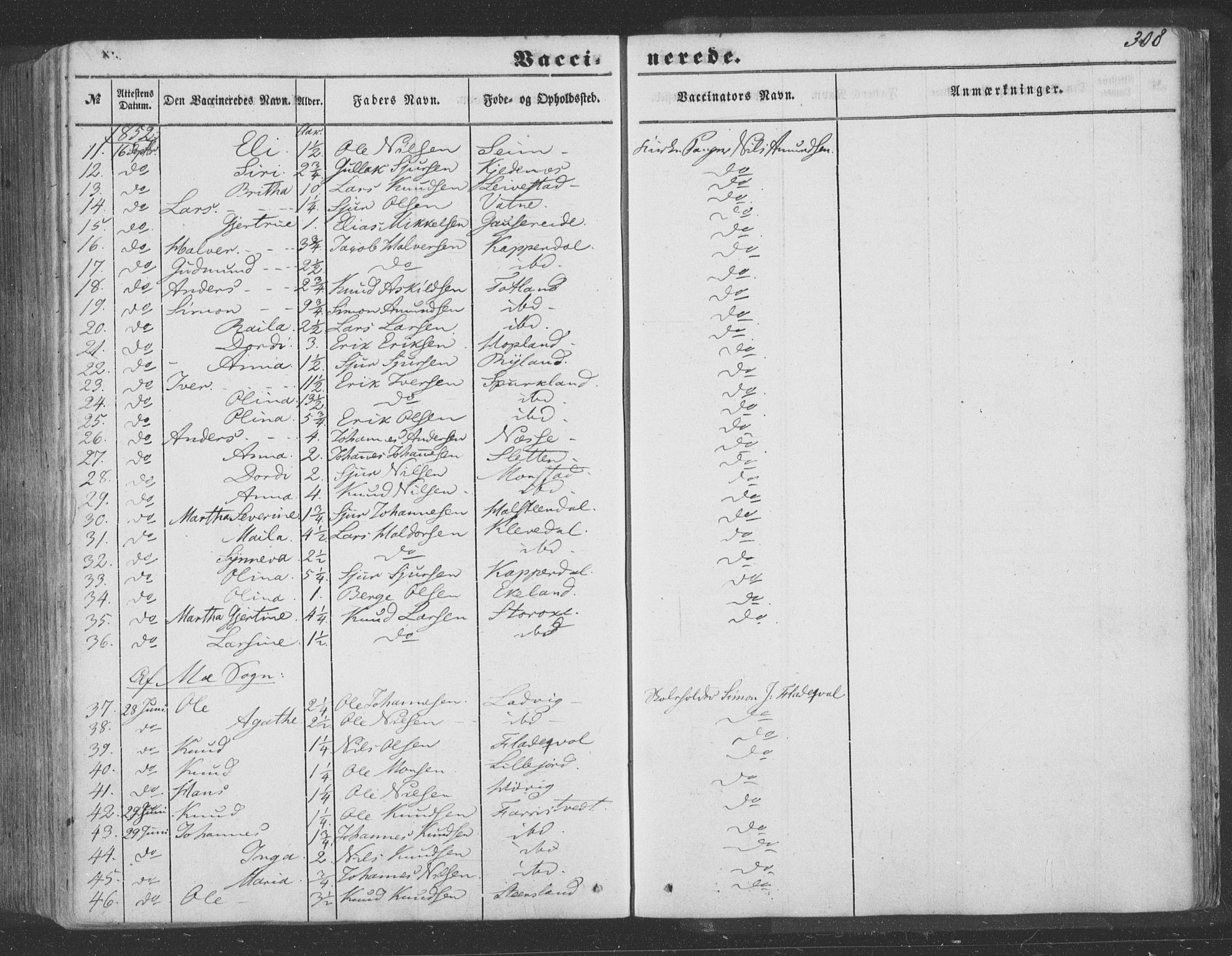 Hosanger sokneprestembete, AV/SAB-A-75801/H/Haa: Parish register (official) no. A 8, 1849-1863, p. 308