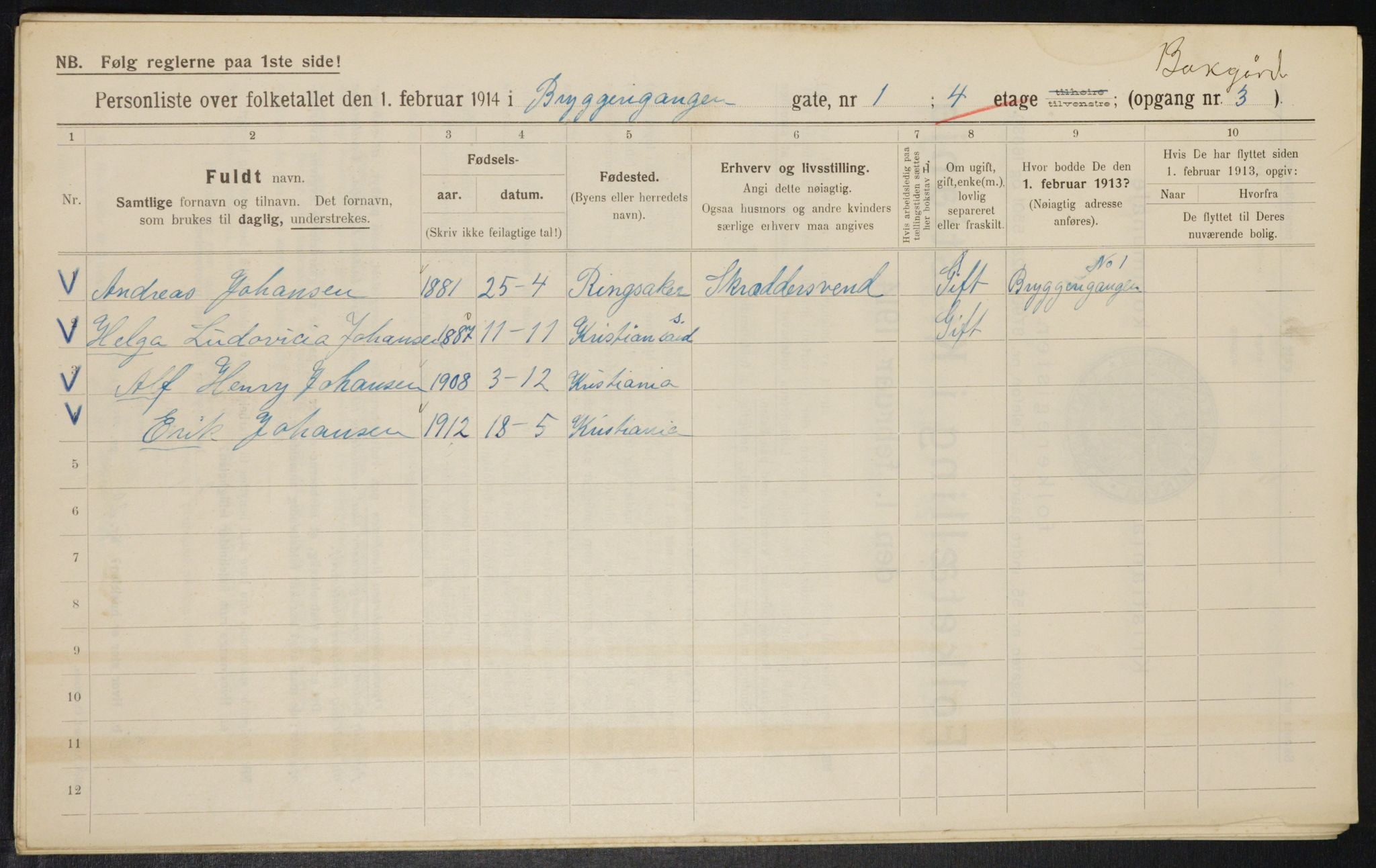 OBA, Municipal Census 1914 for Kristiania, 1914, p. 10010