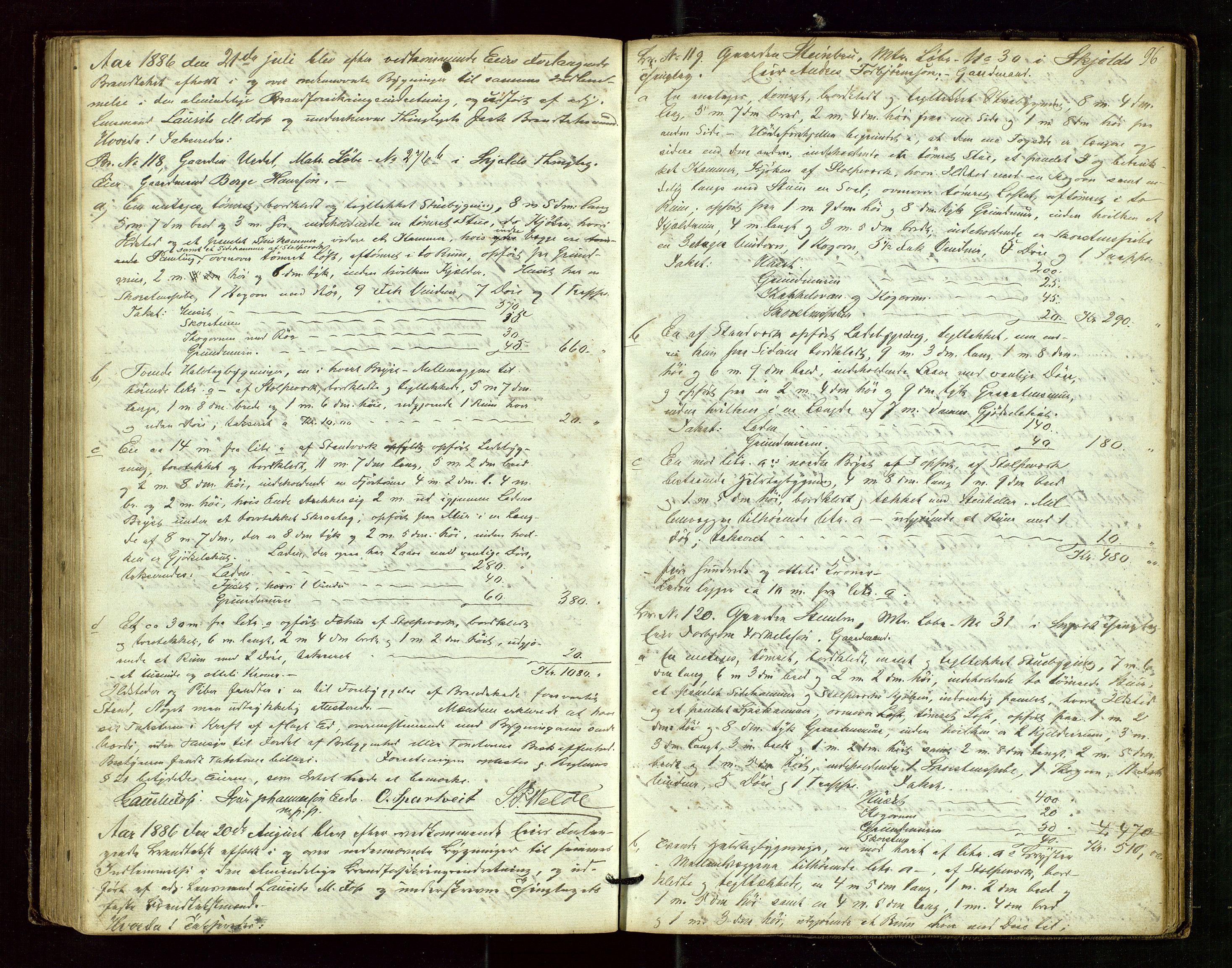Skjold lensmannskontor, AV/SAST-A-100182/Goa/L0001: "Brandtaxations-Protocol for Skjold Thinglaug i Ryfylke", 1853-1890, p. 95b-96a