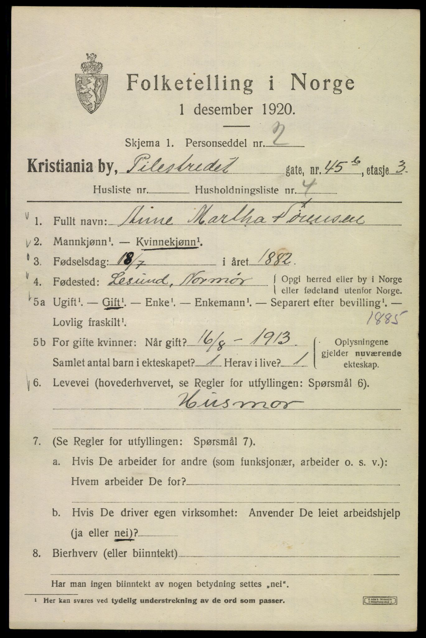 SAO, 1920 census for Kristiania, 1920, p. 449891