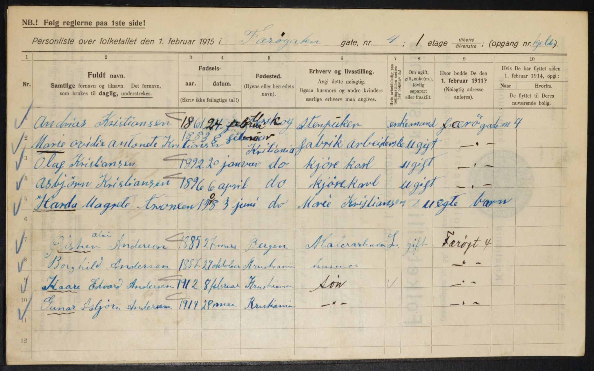 OBA, Municipal Census 1915 for Kristiania, 1915, p. 28155