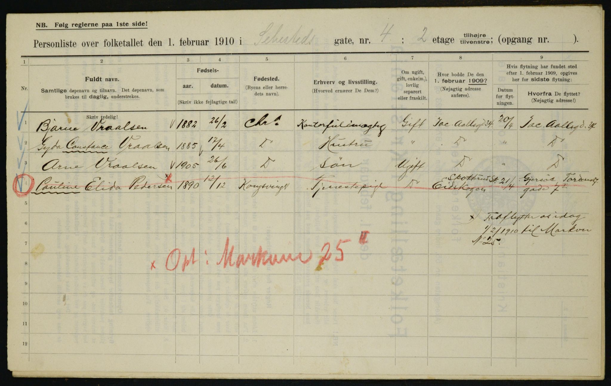 OBA, Municipal Census 1910 for Kristiania, 1910, p. 89567