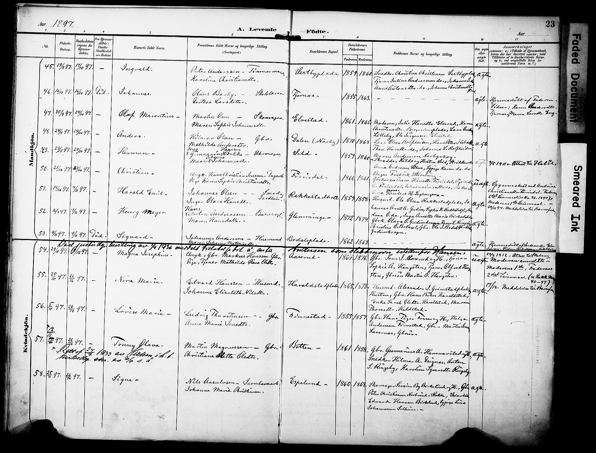 Rakkestad prestekontor Kirkebøker, AV/SAO-A-2008/F/Fa/L0013: Parish register (official) no. I 13, 1894-1908, p. 23