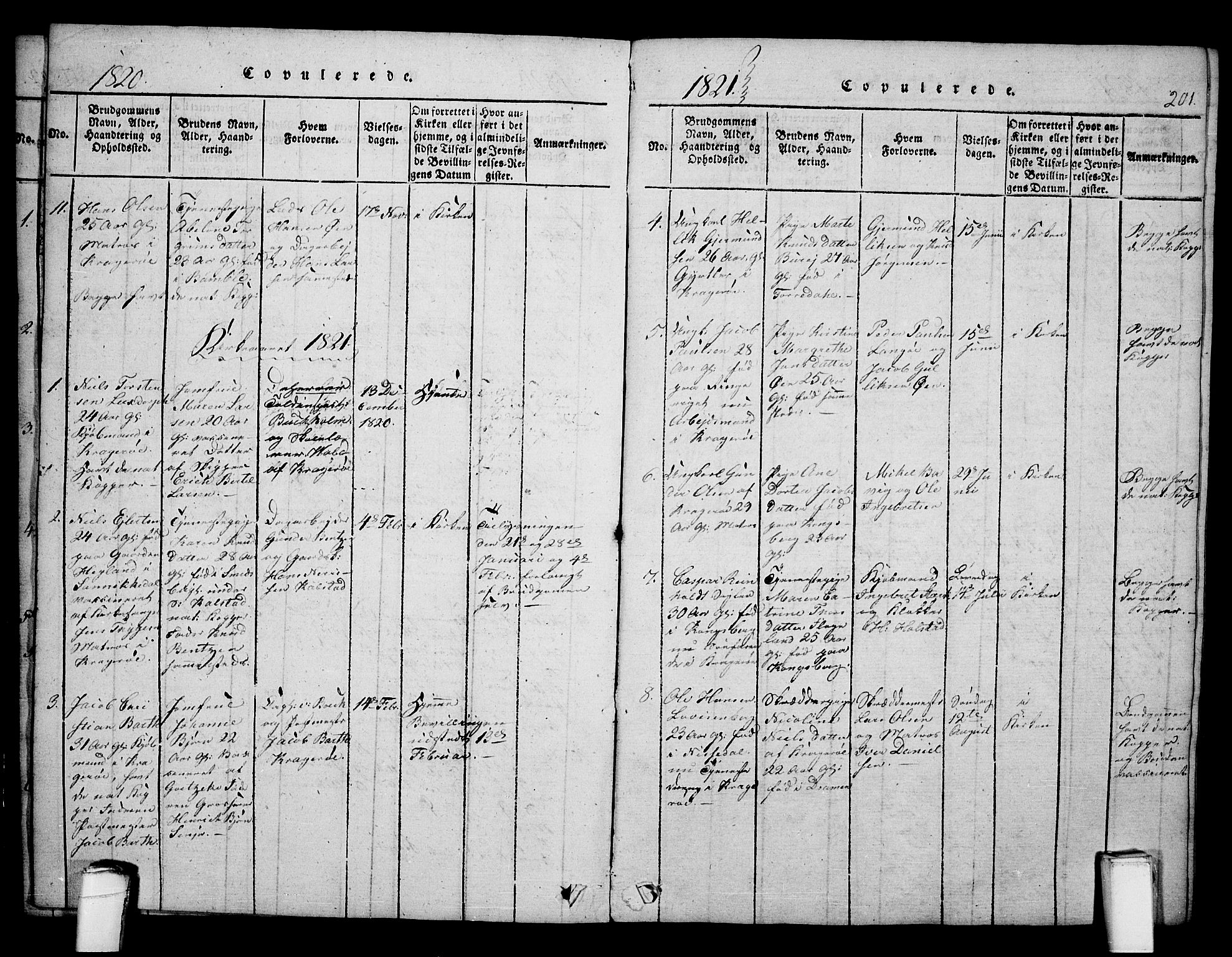 Kragerø kirkebøker, SAKO/A-278/F/Fa/L0004: Parish register (official) no. 4, 1814-1831, p. 201