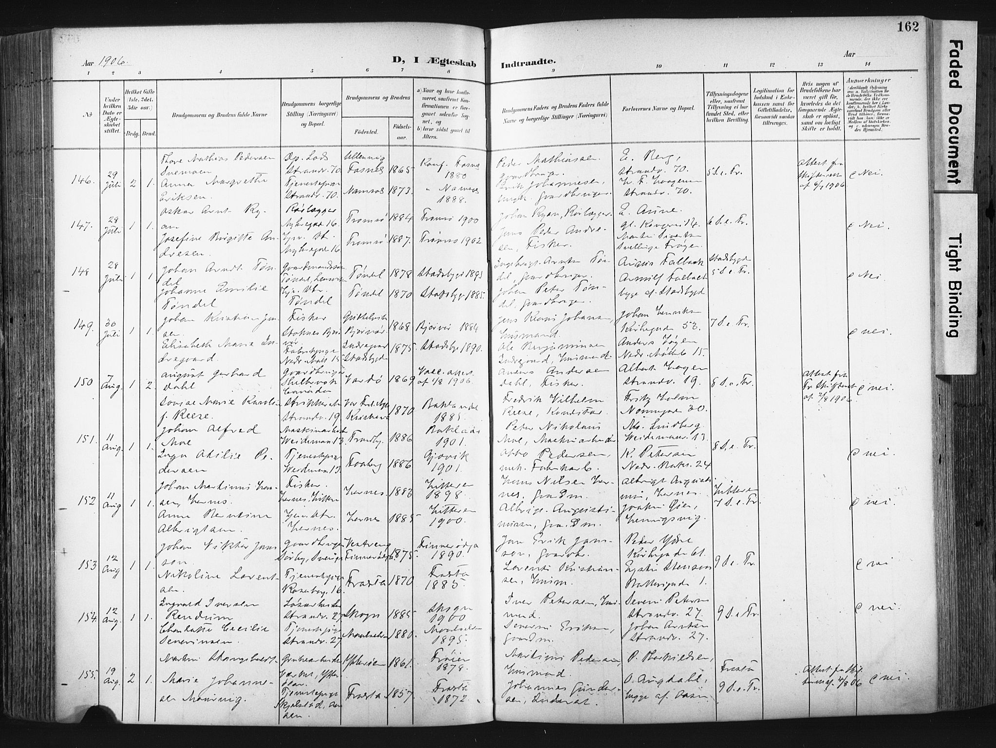 Ministerialprotokoller, klokkerbøker og fødselsregistre - Sør-Trøndelag, SAT/A-1456/604/L0201: Parish register (official) no. 604A21, 1901-1911, p. 162