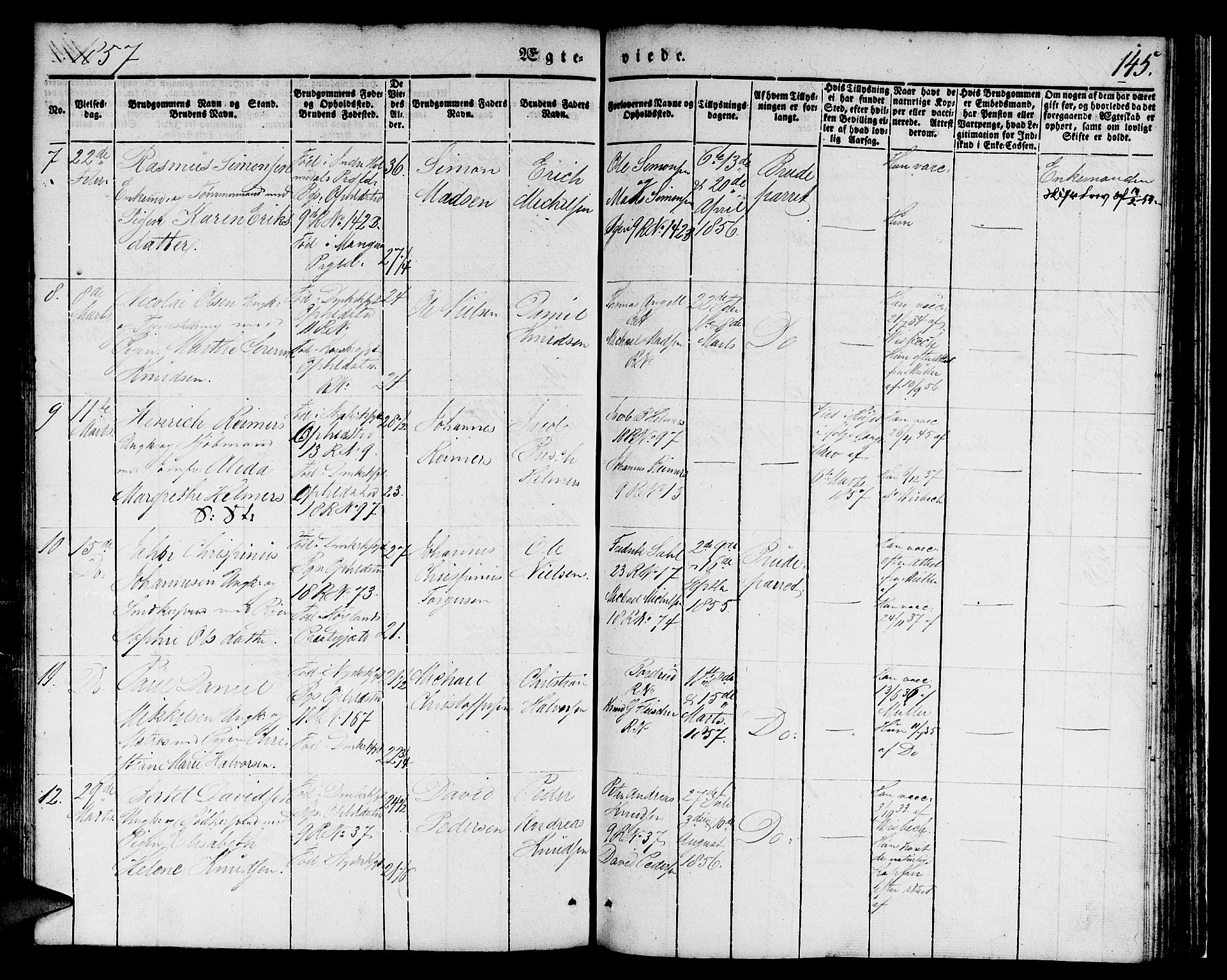Domkirken sokneprestembete, SAB/A-74801/H/Hab/L0029: Parish register (copy) no. D 1, 1839-1857, p. 145